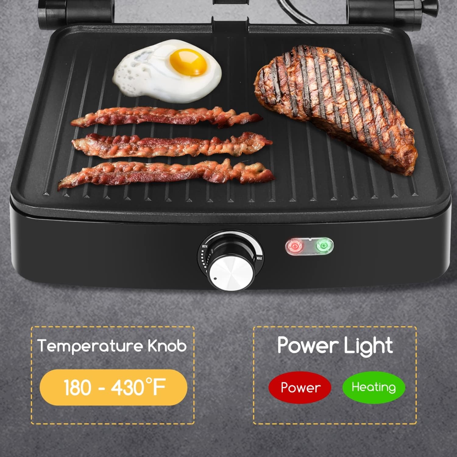 image:imageAigostar Panini Press Grill 4 Slice 1200W Sandwich Maker with NonStick Plates Temperature Control Opens 180 Degrees Indoor Grill Removable Drip Tray Indicator Lights cool touch handle