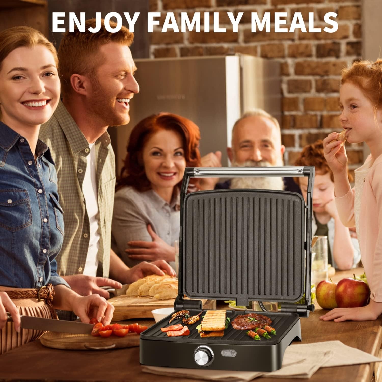image:imageAigostar Panini Press Grill 4 Slice 1200W Sandwich Maker with NonStick Plates Temperature Control Opens 180 Degrees Indoor Grill Removable Drip Tray Indicator Lights cool touch handle