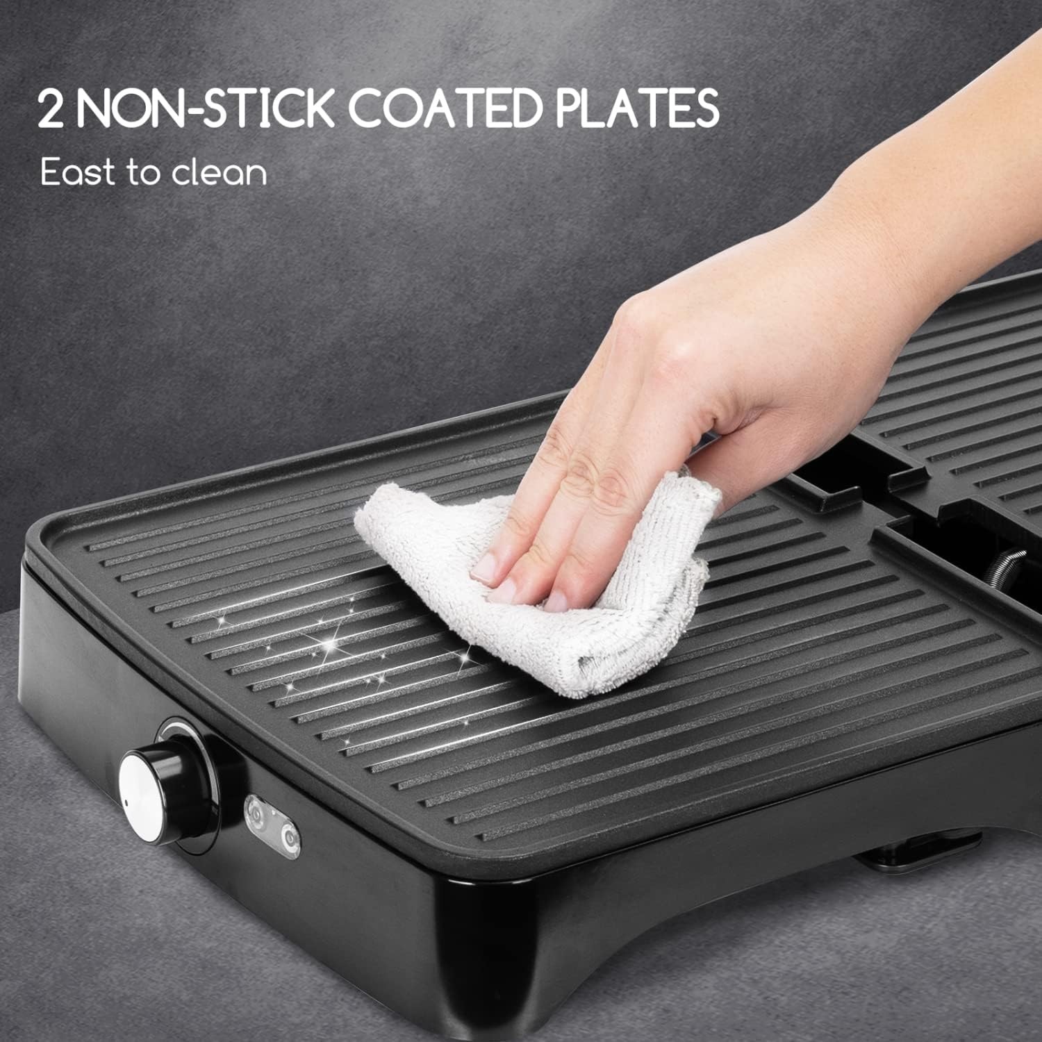 image:imageAigostar Panini Press Grill 4 Slice 1200W Sandwich Maker with NonStick Plates Temperature Control Opens 180 Degrees Indoor Grill Removable Drip Tray Indicator Lights cool touch handle