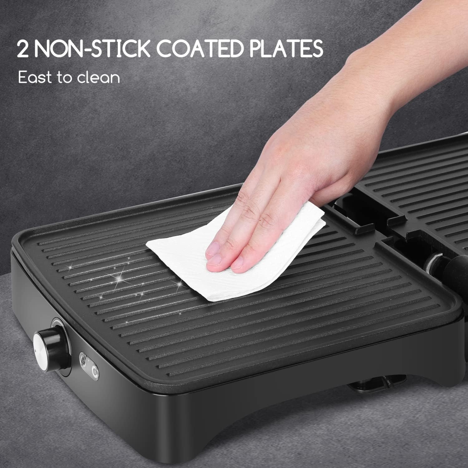 image:imageAigostar Panini Press Grill 4 Slice 1200W Sandwich Maker with NonStick Plates Temperature Control Opens 180 Degrees Indoor Grill Removable Drip Tray Indicator Lights cool touch handle