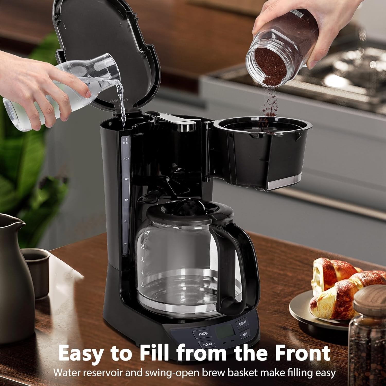 image:imageAigostar Programmable Coffee Maker 12 Cup with Glass Carafe Auto Pause amp Keep Warm 24H Timer Permanent Filter Black