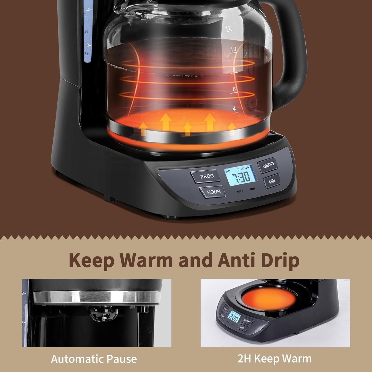 image:imageAigostar Programmable Coffee Maker 12 Cup with Glass Carafe Auto Pause amp Keep Warm 24H Timer Permanent Filter Black