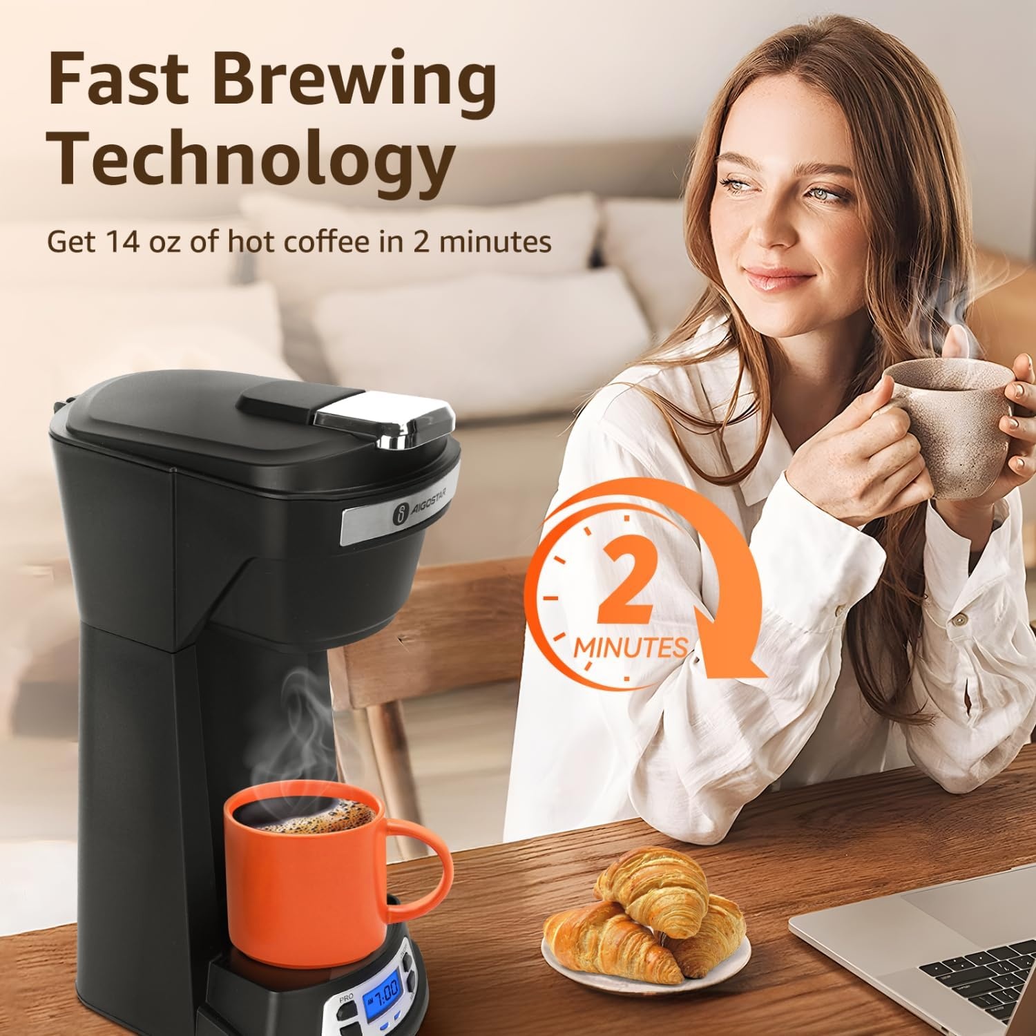 image:imageAigostar Single Serve Coffee Maker for K Cup and Ground Coffee 24H Timer 6 to 14 Oz Brew Sizes Single Cup Coffee Maker with SelfCleaning Fits Travel Mug Fast Brewing Capsule Coffee MachineBlack