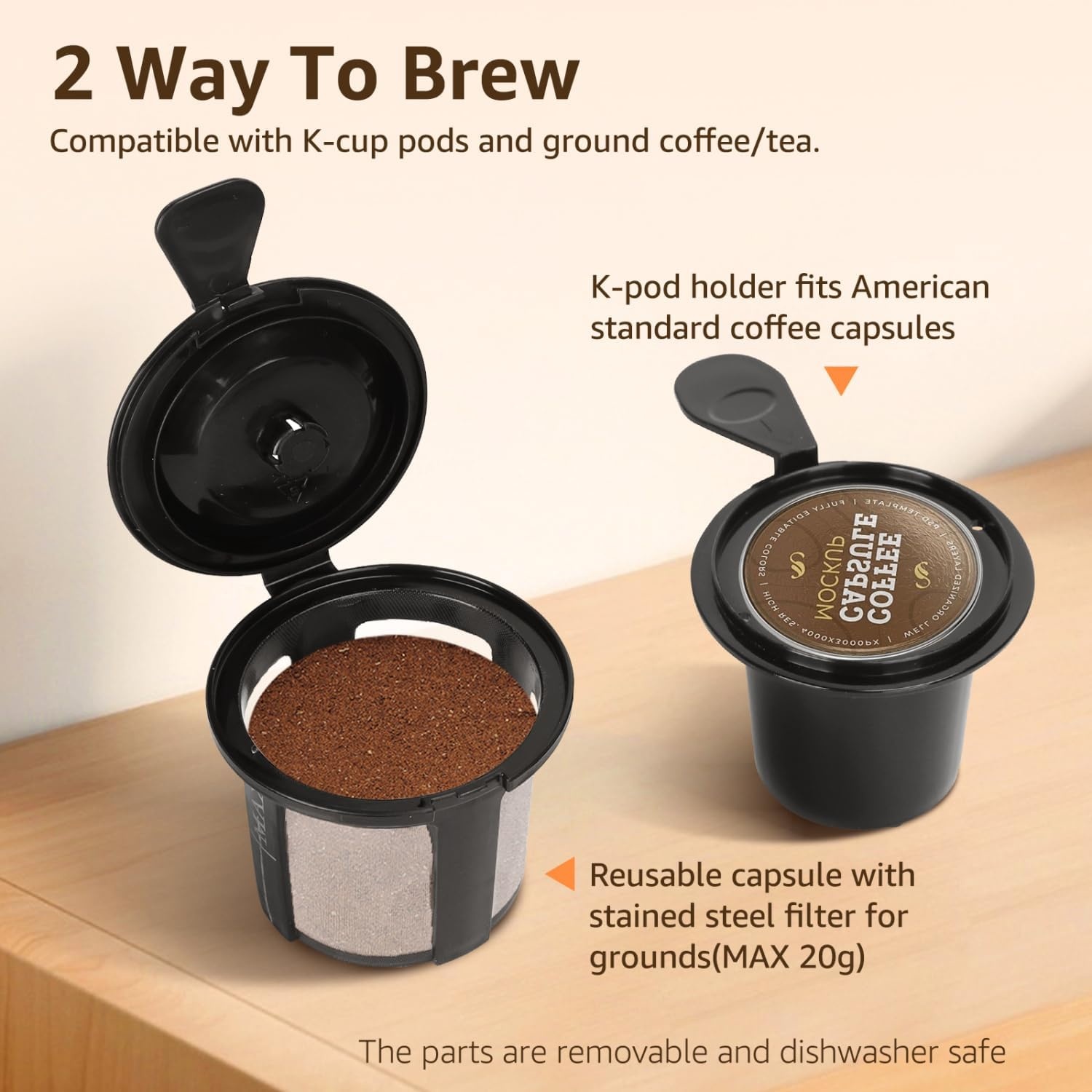 image:imageAigostar Single Serve Coffee Maker for K Cup and Ground Coffee 24H Timer 6 to 14 Oz Brew Sizes Single Cup Coffee Maker with SelfCleaning Fits Travel Mug Fast Brewing Capsule Coffee MachineBlack