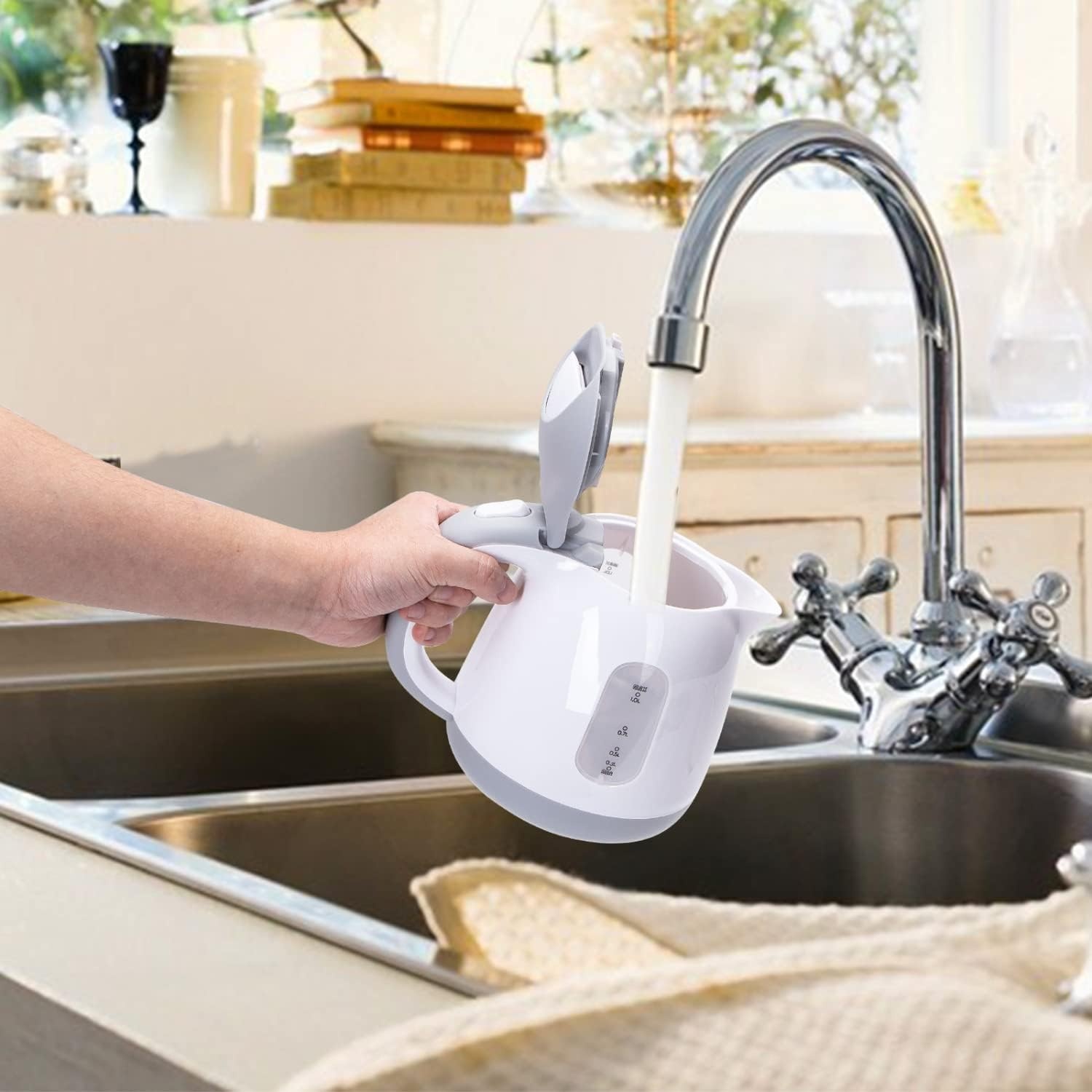 image:imageAigostar Small Electric Kettle 1L Portable Electric Tea Kettle 1100W with Automatic ShutOff and Boil Dry Protection Travel Hot Water Boiler Cordless for Making Coffee and Tea BPAFree BrownGrey