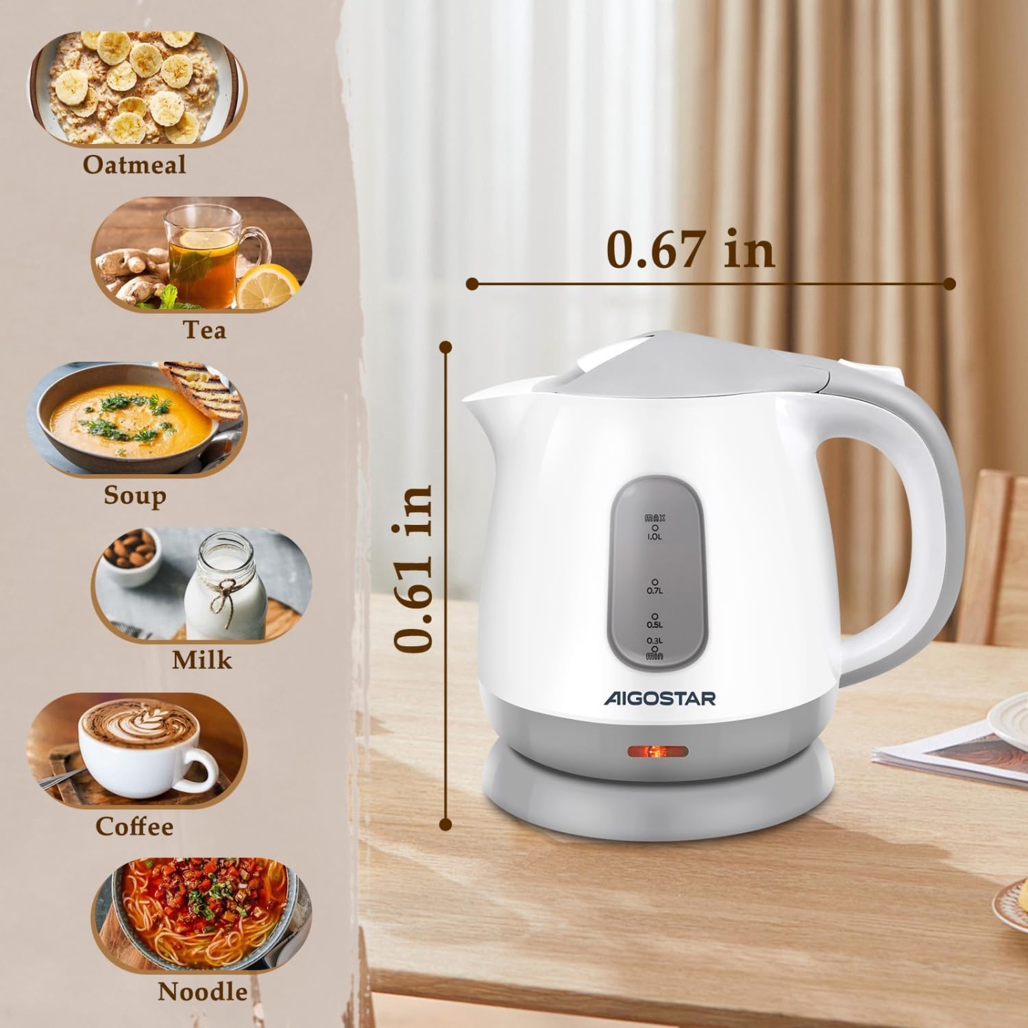 image:imageAigostar Small Electric Kettle 1L Portable Electric Tea Kettle 1100W with Automatic ShutOff and Boil Dry Protection Travel Hot Water Boiler Cordless for Making Coffee and Tea BPAFree BrownGrey