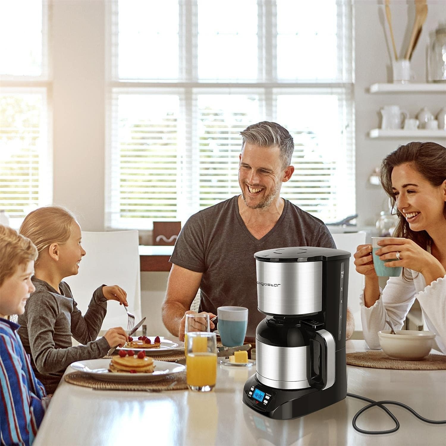 image:imageAigostar Stainless Steel Coffee Maker 8 Cup Programmable Coffee Maker with Thermal Carafe 24H Timer and Reusable Filter AntiDrip System Drip Coffee Maker with Quick Brew Technology Black