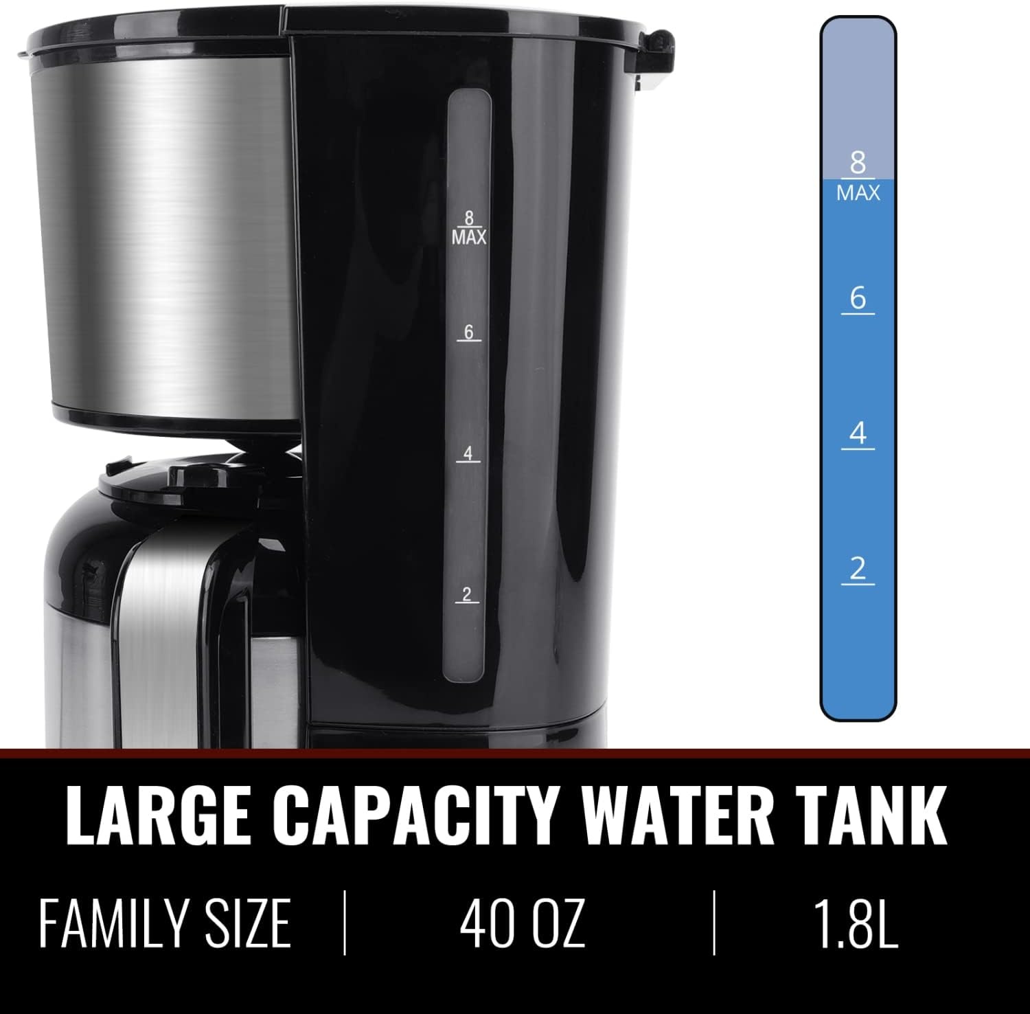 image:imageAigostar Stainless Steel Coffee Maker 8 Cup Programmable Coffee Maker with Thermal Carafe 24H Timer and Reusable Filter AntiDrip System Drip Coffee Maker with Quick Brew Technology Black
