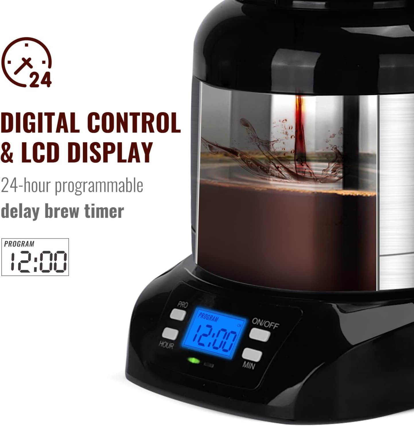 image:imageAigostar Stainless Steel Coffee Maker 8 Cup Programmable Coffee Maker with Thermal Carafe 24H Timer and Reusable Filter AntiDrip System Drip Coffee Maker with Quick Brew Technology Black