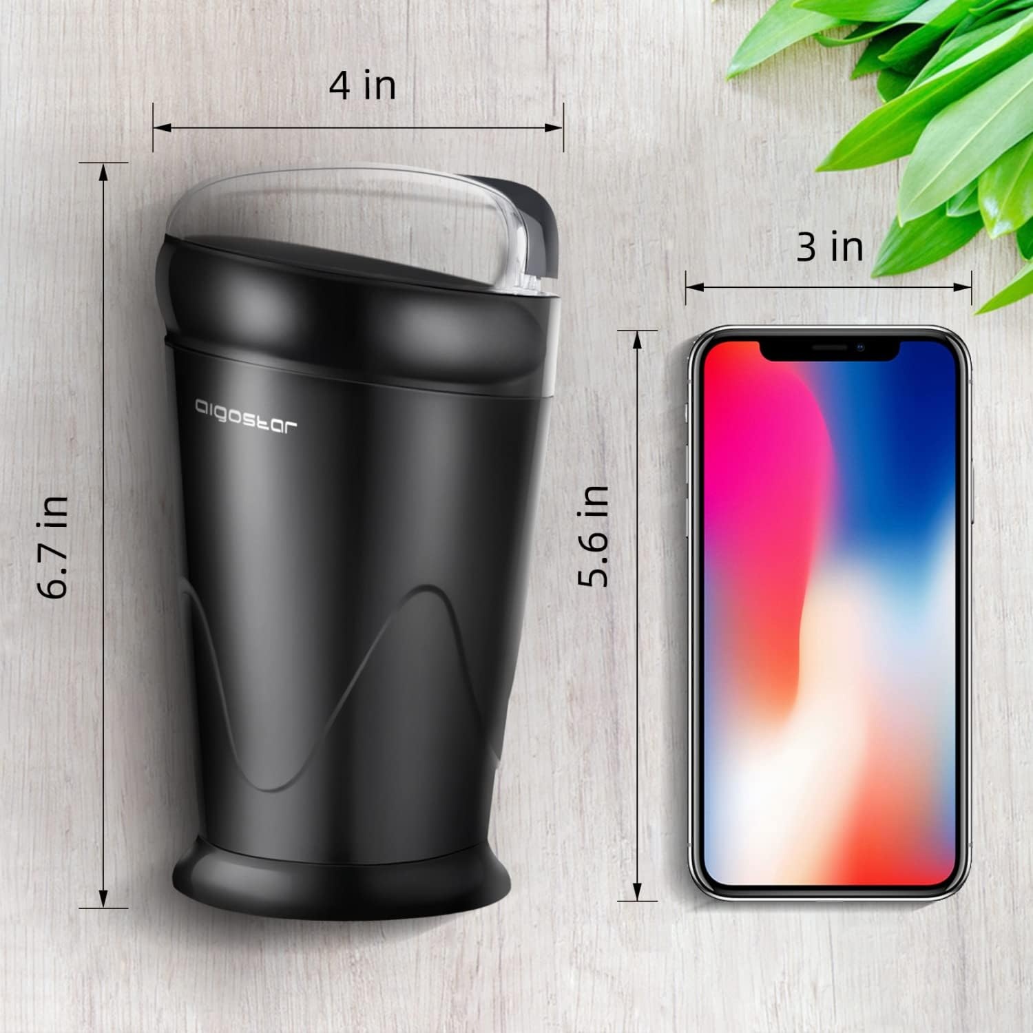 image:imageCoffee Grinder Electric 60g2oz Large Capacity Aigostar Coffee Bean Grinder Spice Grinder wOne Touch Operation Stainless Steel Blades Cleaning Brush Black