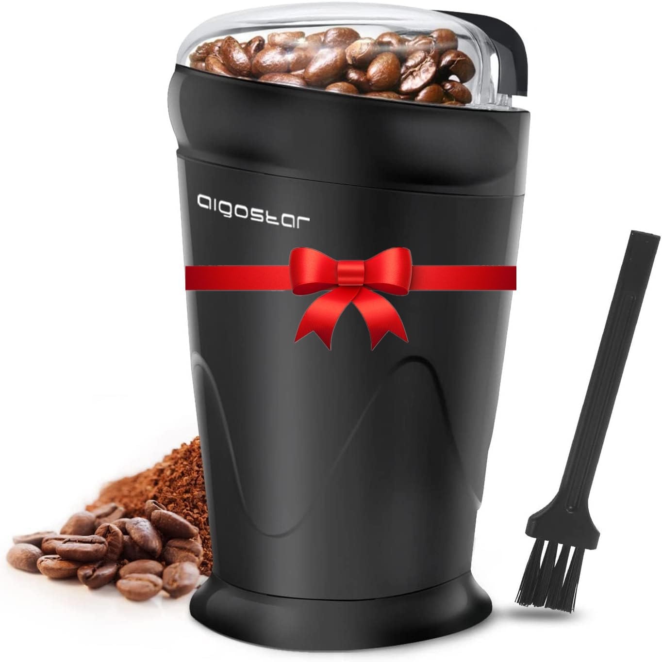 image:imageCoffee Grinder Electric 60g2oz Large Capacity Aigostar Coffee Bean Grinder Spice Grinder wOne Touch Operation Stainless Steel Blades Cleaning Brush Black