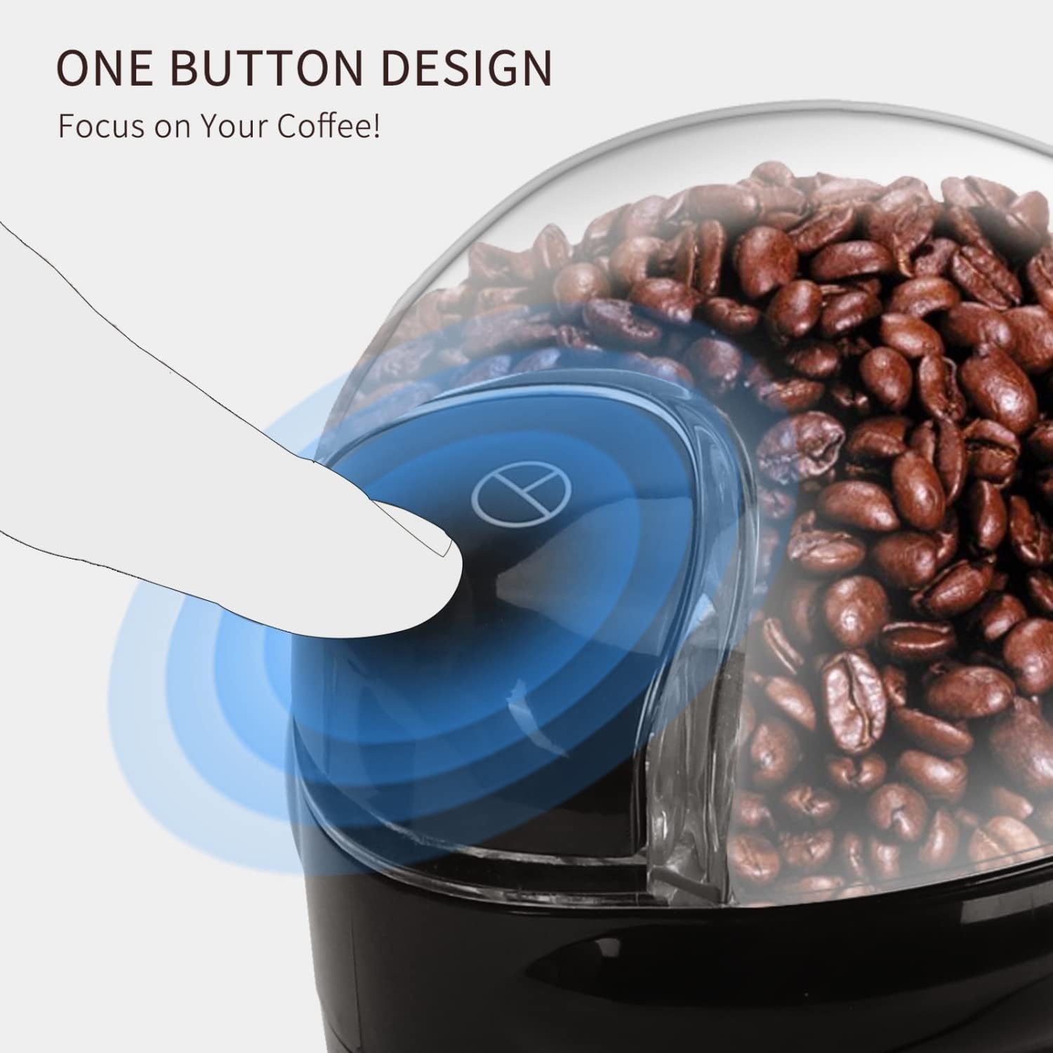 image:imageCoffee Grinder Electric 60g2oz Large Capacity Aigostar Coffee Bean Grinder Spice Grinder wOne Touch Operation Stainless Steel Blades Cleaning Brush Black