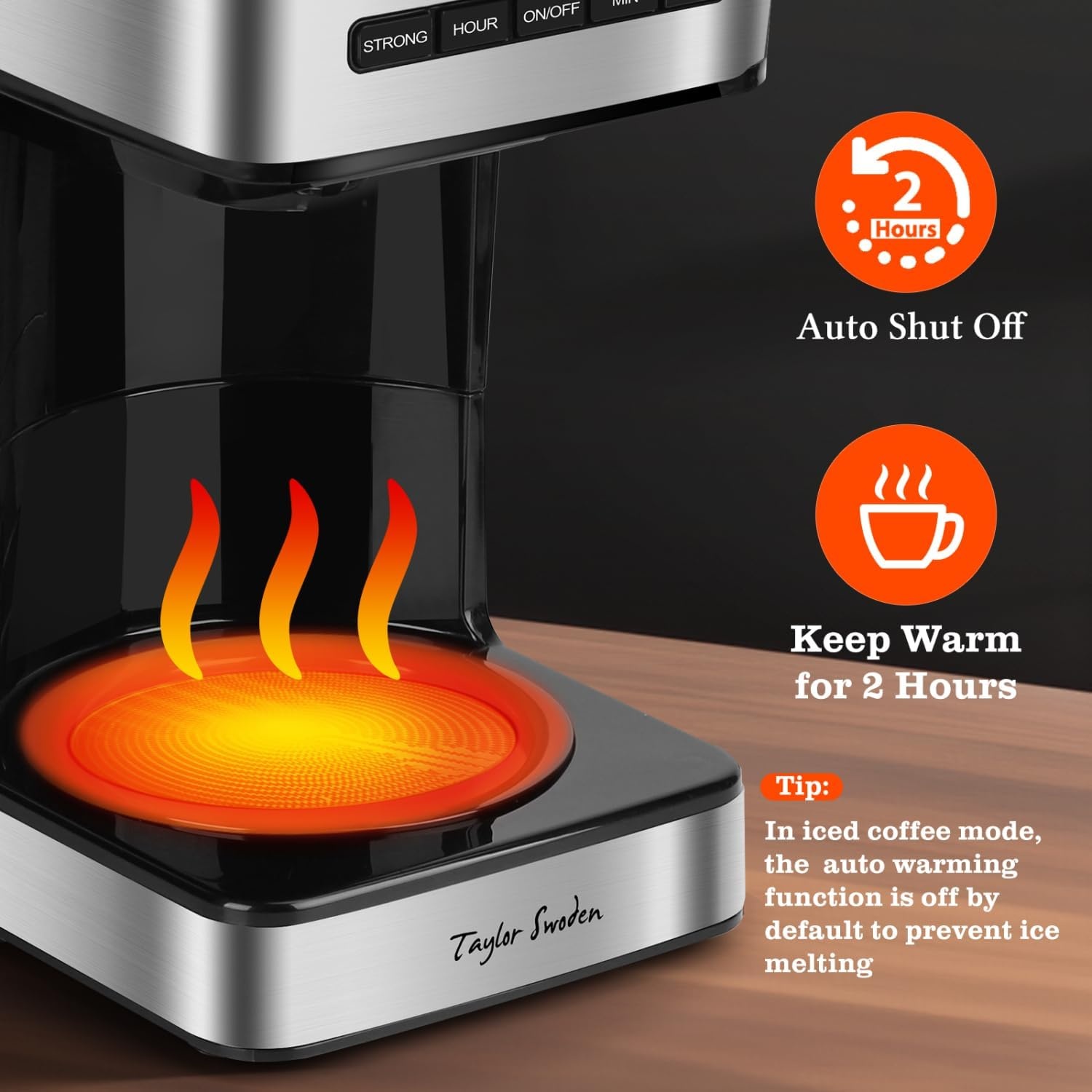 image:imageTaylor Swoden Programmable Coffee Makers 12 Cup Hot and Iced Coffee Maker 4 Brew Strength LED Display 24H Timer Keep WarmampAuto Shutoff Drip Coffee Machine for HomeOffice Gray amp Stainless SteelBlack