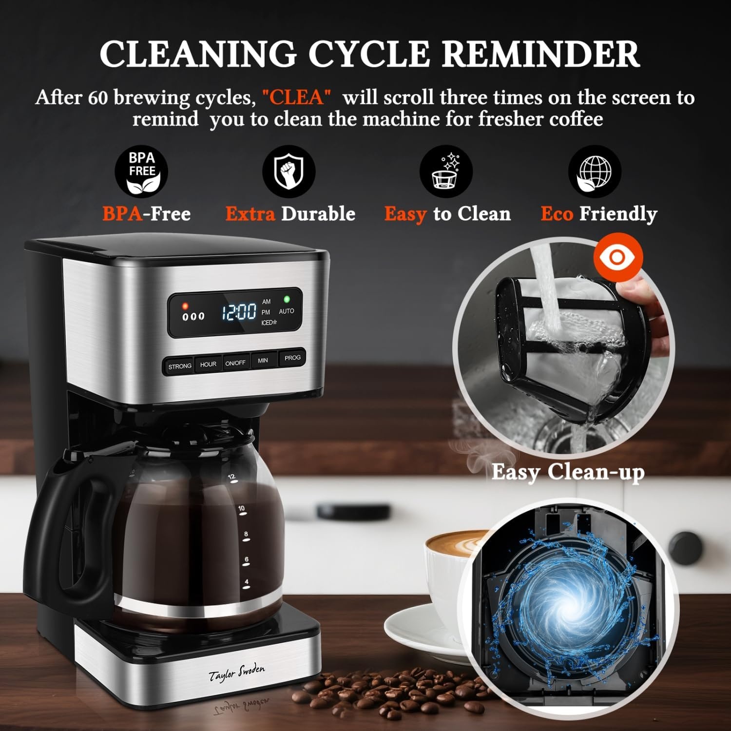 image:imageTaylor Swoden Programmable Coffee Makers 12 Cup Hot and Iced Coffee Maker 4 Brew Strength LED Display 24H Timer Keep WarmampAuto Shutoff Drip Coffee Machine for HomeOffice Gray amp Stainless SteelBlack