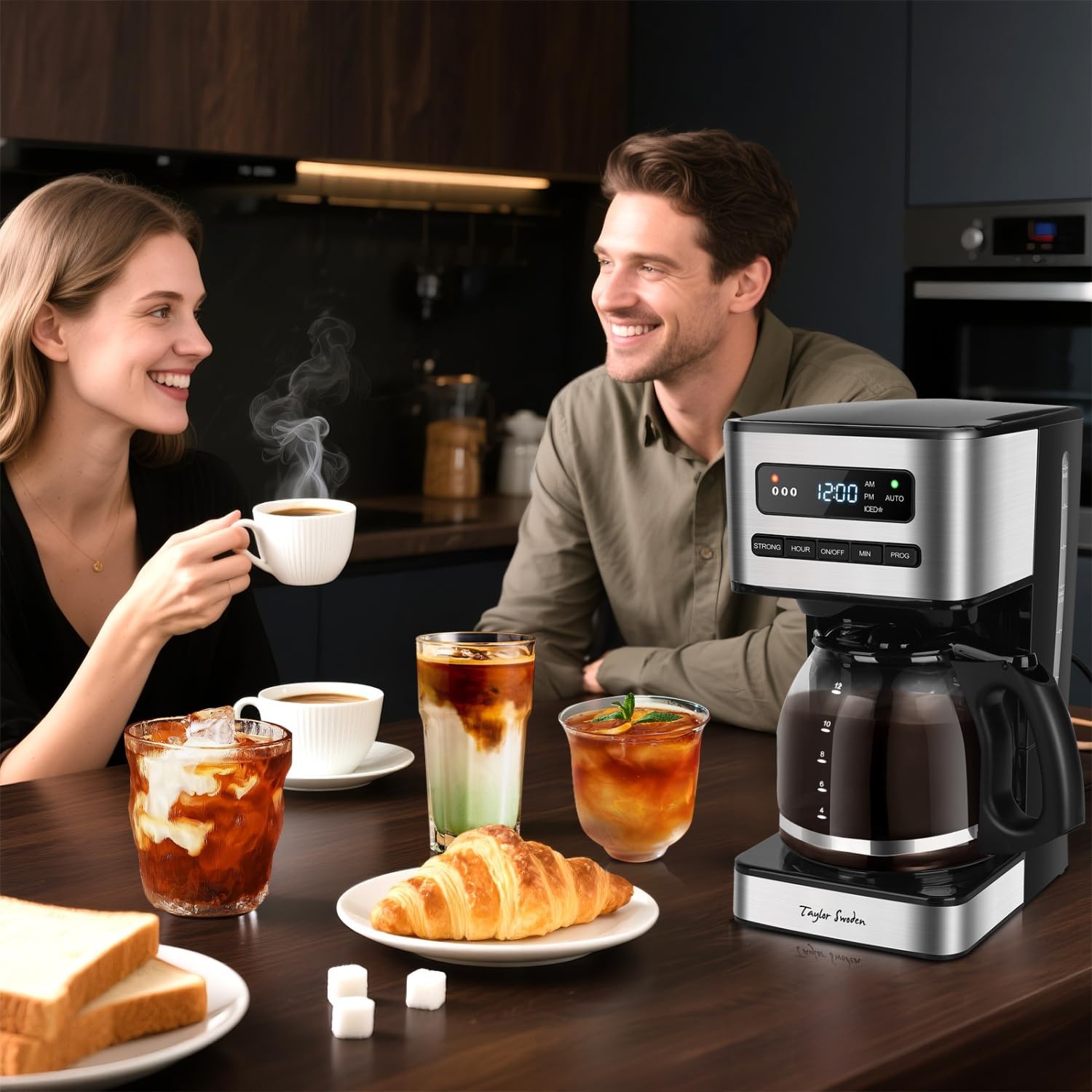 image:imageTaylor Swoden Programmable Coffee Makers 12 Cup Hot and Iced Coffee Maker 4 Brew Strength LED Display 24H Timer Keep WarmampAuto Shutoff Drip Coffee Machine for HomeOffice Gray amp Stainless SteelBlack