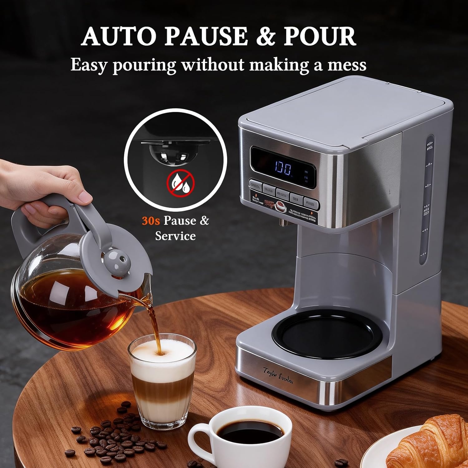 image:imageTaylor Swoden Programmable Coffee Makers 12 Cup Hot and Iced Coffee Maker 4 Brew Strength LED Display 24H Timer Keep WarmampAuto Shutoff Drip Coffee Machine for HomeOffice Gray amp Stainless SteelGray