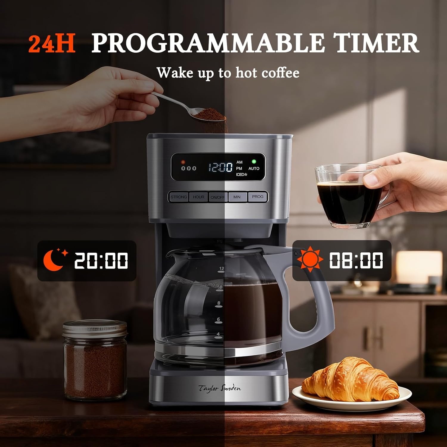 image:imageTaylor Swoden Programmable Coffee Makers 12 Cup Hot and Iced Coffee Maker 4 Brew Strength LED Display 24H Timer Keep WarmampAuto Shutoff Drip Coffee Machine for HomeOffice Gray amp Stainless SteelGray