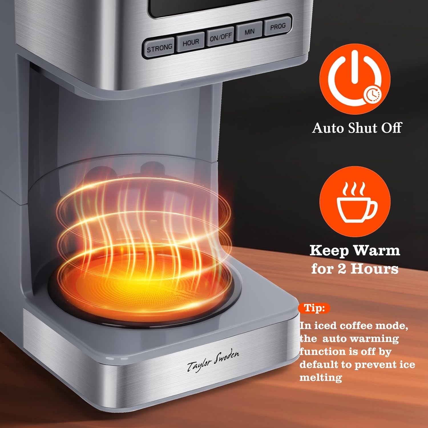 image:imageTaylor Swoden Programmable Coffee Makers 12 Cup Hot and Iced Coffee Maker 4 Brew Strength LED Display 24H Timer Keep WarmampAuto Shutoff Drip Coffee Machine for HomeOffice Gray amp Stainless SteelGray