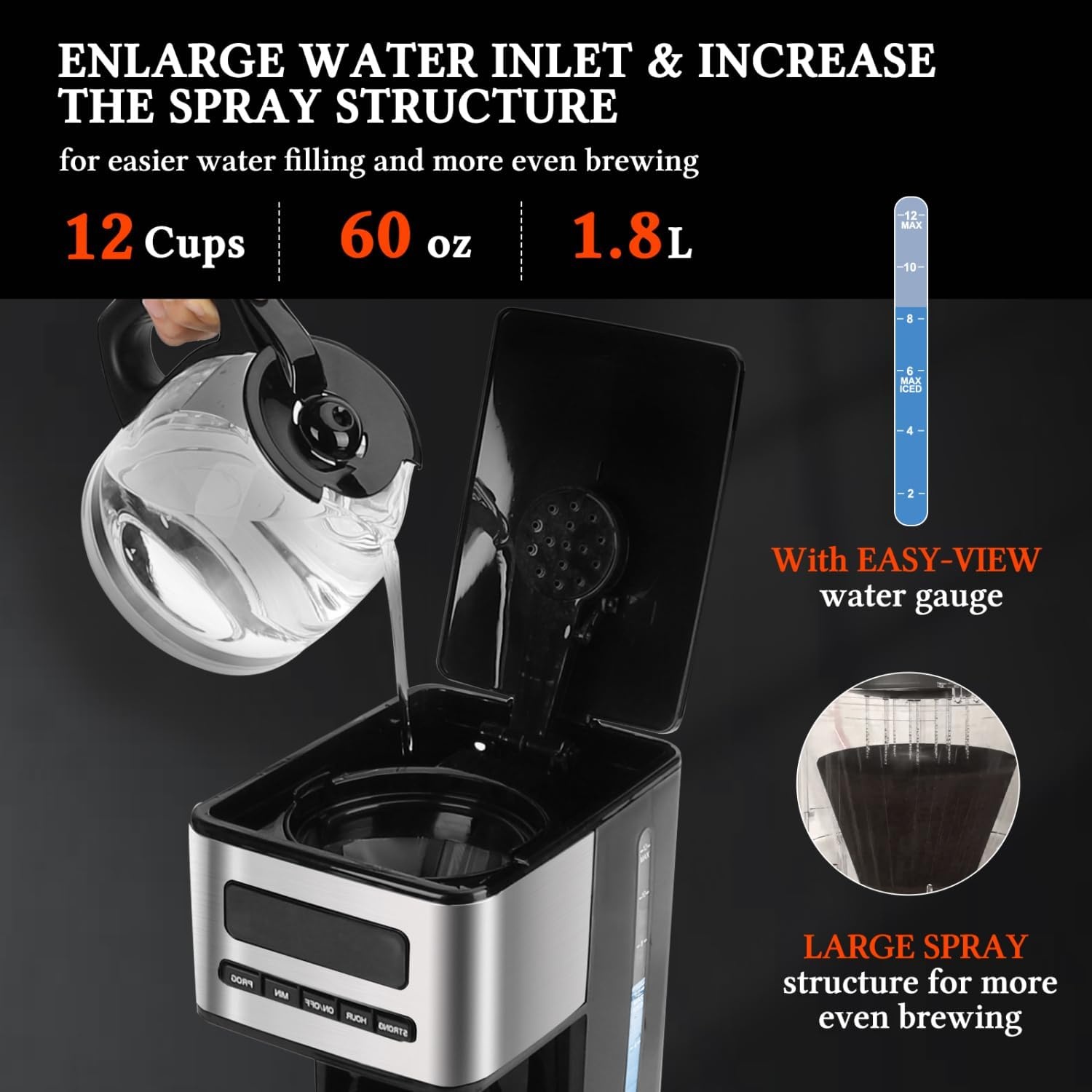 image:imageTaylor Swoden Programmable Coffee Makers 12 Cup Hot and Iced Coffee Maker 4 Brew Strength LED Display 24H Timer Keep WarmampAuto Shutoff Drip Coffee Machine for HomeOffice Gray amp Stainless SteelBlack