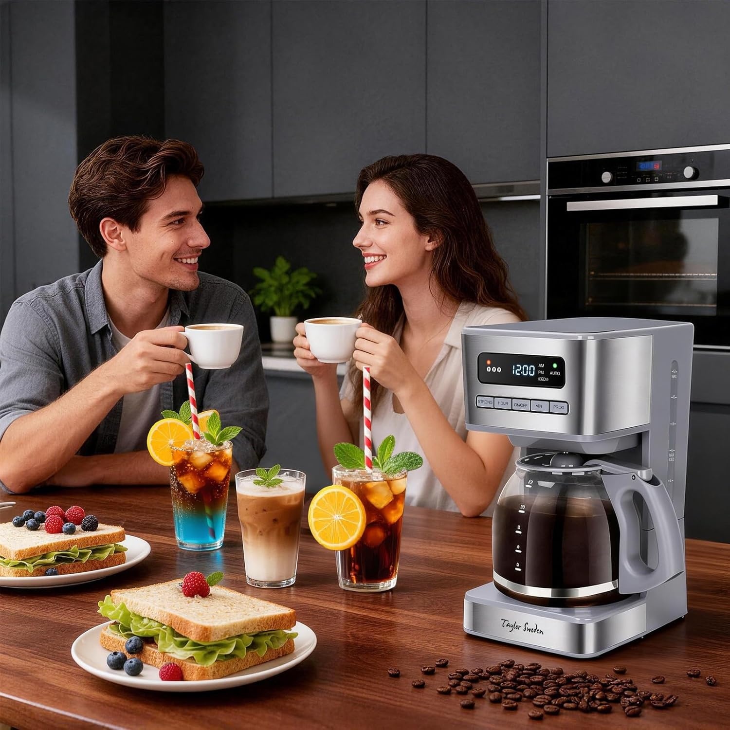 image:imageTaylor Swoden Programmable Coffee Makers 12 Cup Hot and Iced Coffee Maker 4 Brew Strength LED Display 24H Timer Keep WarmampAuto Shutoff Drip Coffee Machine for HomeOffice Gray amp Stainless SteelGray
