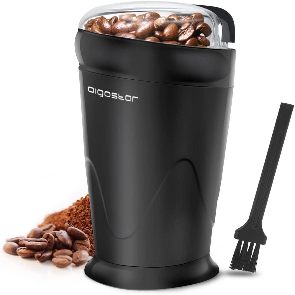 image:imageCoffee Grinder Electric 60g2oz Large Capacity Aigostar Coffee Bean Grinder Spice Grinder wOne Touch Operation Stainless Steel Blades Cleaning Brush Black