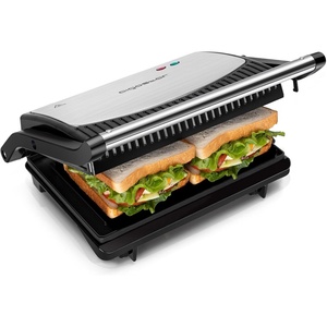 image:imagePanini Press Grill Sandwich Maker with Nonstick Plates Opens 180 Degrees for Any Size Indicator Lights Electric Indoor Grill by Aigostar Sliver 750W