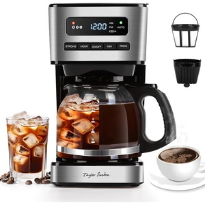 image:imageTaylor Swoden Programmable Coffee Makers 12 Cup Hot and Iced Coffee Maker 4 Brew Strength LED Display 24H Timer Keep WarmampAuto Shutoff Drip Coffee Machine for HomeOffice Gray amp Stainless SteelBlack