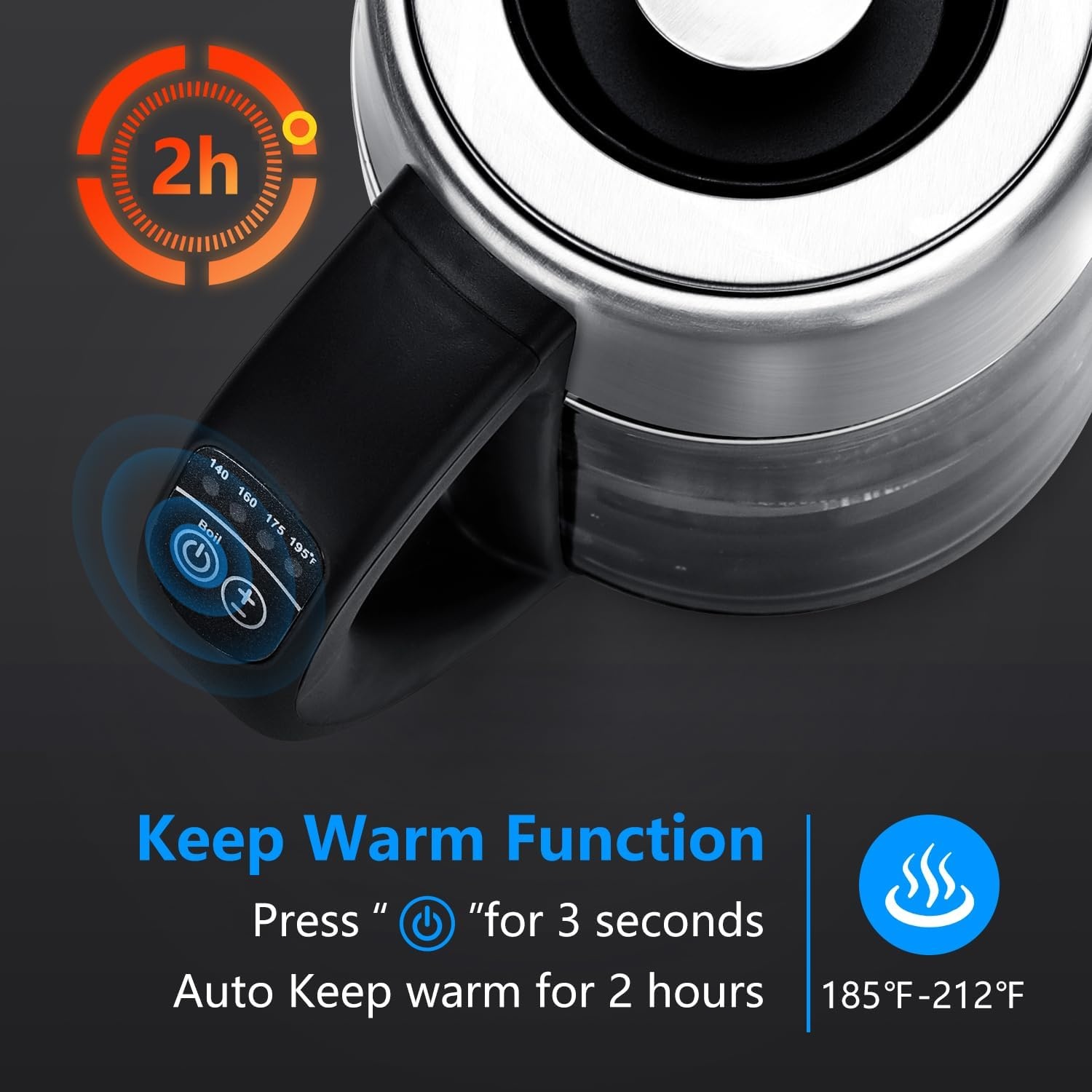 image:imageAigostar Electric Kettle Tea Kettle with Temperature Control and Tea Infuser 1500W Hot Water Kettle with Variable Temperature Keep Warm Function LED Indicator Light Change Auto ShutOff 17LBlack