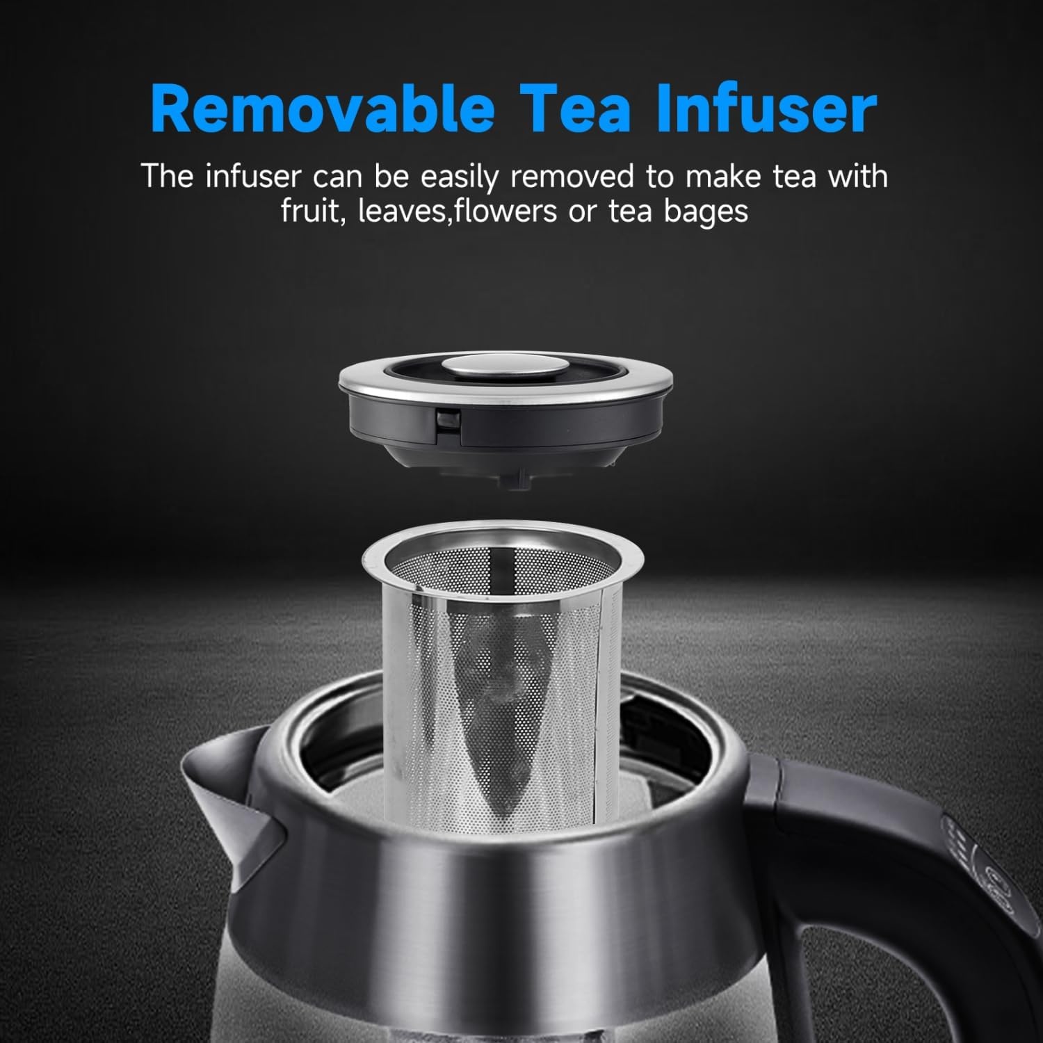 image:imageAigostar Electric Kettle Tea Kettle with Temperature Control and Tea Infuser 1500W Hot Water Kettle with Variable Temperature Keep Warm Function LED Indicator Light Change Auto ShutOff 17LBlack