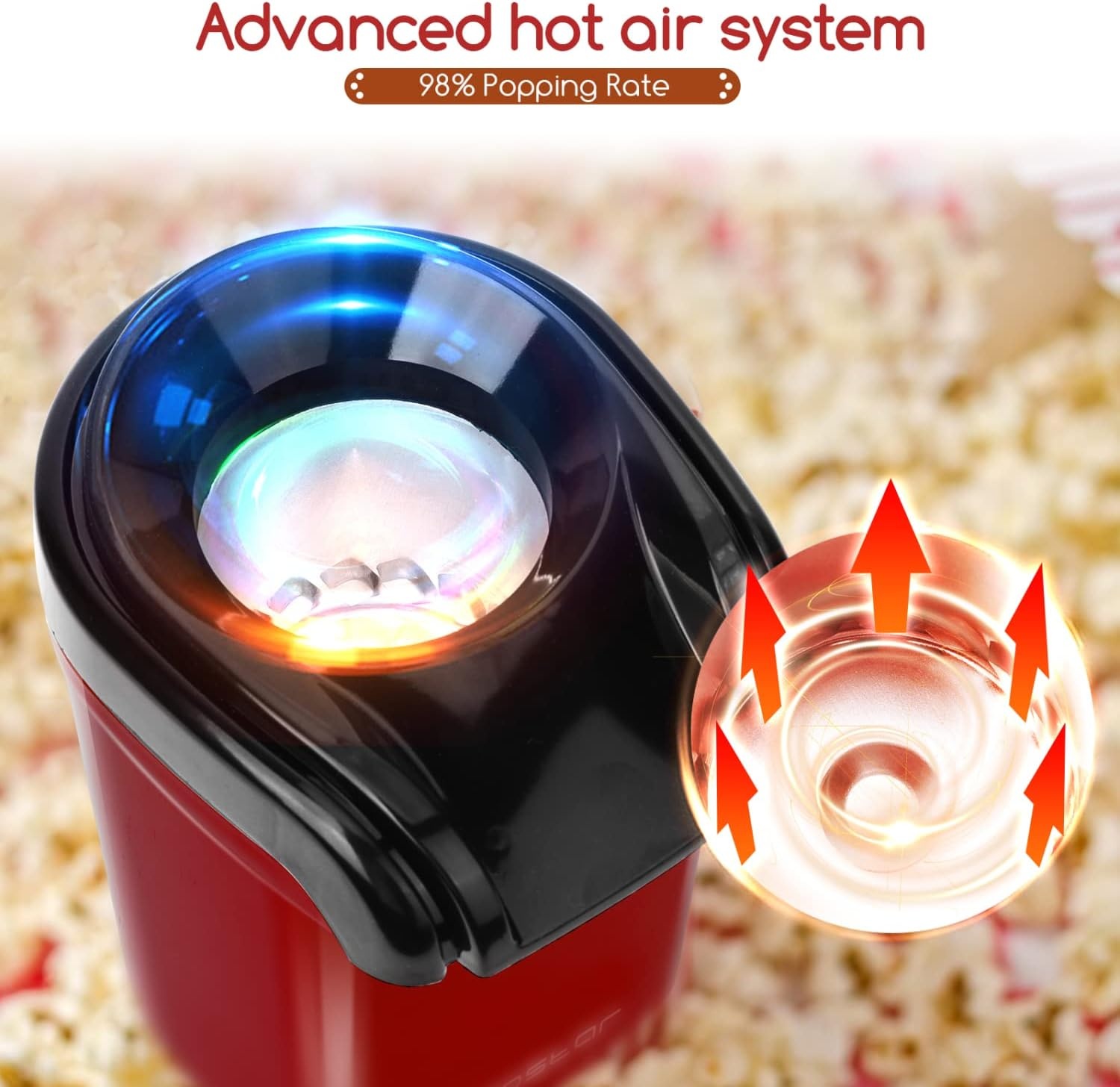 image:imageAigostar Popcorn Maker Machine Hot Air Popcorn Popper with Measuring Cup amp Popcorn Bag 2 Minutes Fast BPAFree No Oil Healthy Snacks for Kids Adults ETL Certificated 1200W Red