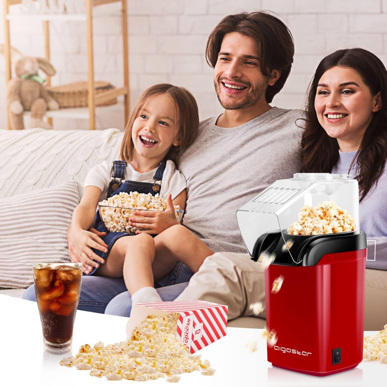 image:imageAigostar Popcorn Maker Machine Hot Air Popcorn Popper with Measuring Cup amp Popcorn Bag 2 Minutes Fast BPAFree No Oil Healthy Snacks for Kids Adults ETL Certificated 1200W Red