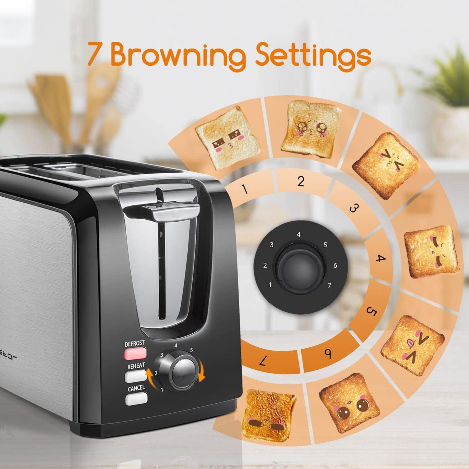 image:imageAigostar Toaster 2 Slice Waffle Maker Wide Slots Best Rated Prime Toasters Waffle Irons Compact Stainless Steel Bread Toaster ReheatDefrostCancel Functions 7Shade Control amp Removable Crumb Tray