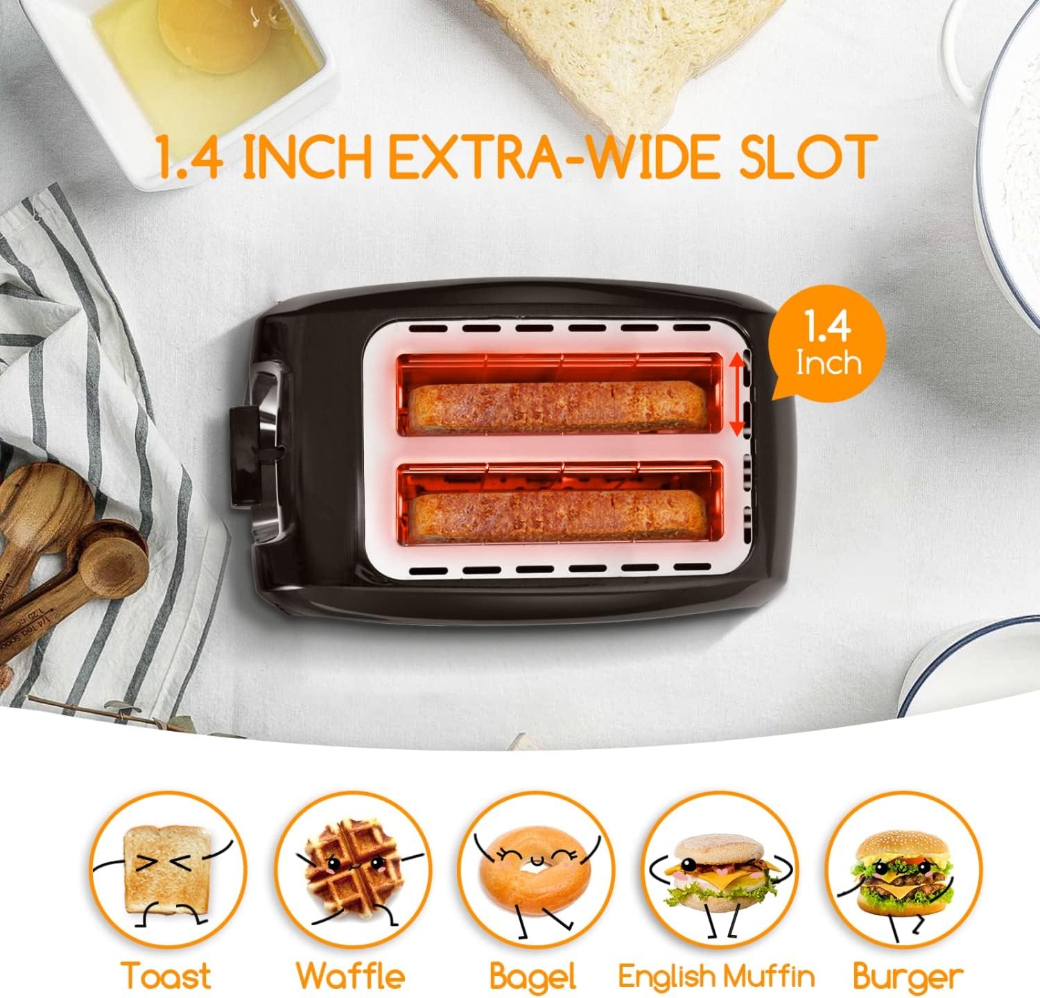 image:imageAigostar Toaster 2 Slice Waffle Maker Wide Slots Best Rated Prime Toasters Waffle Irons Compact Stainless Steel Bread Toaster ReheatDefrostCancel Functions 7Shade Control amp Removable Crumb Tray
