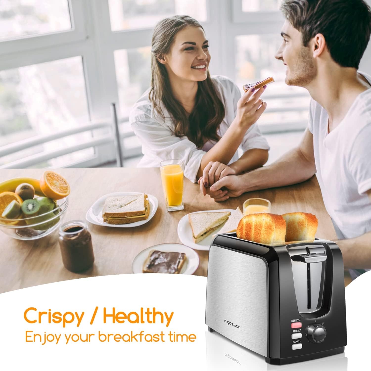 image:imageAigostar Toaster 2 Slice Waffle Maker Wide Slots Best Rated Prime Toasters Waffle Irons Compact Stainless Steel Bread Toaster ReheatDefrostCancel Functions 7Shade Control amp Removable Crumb Tray