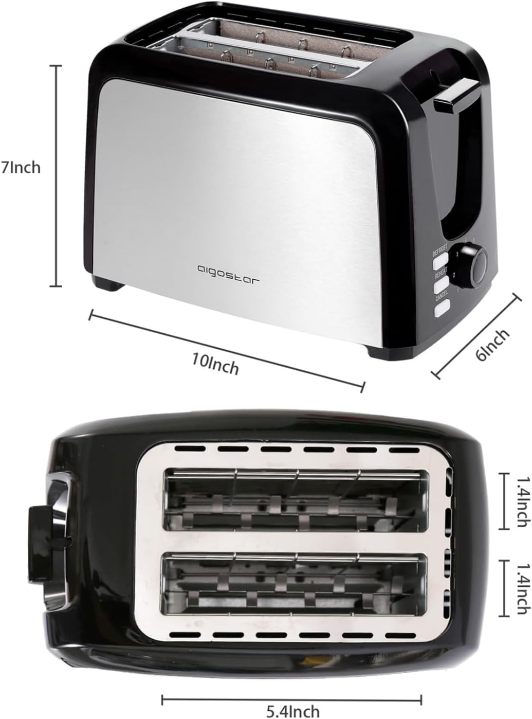 image:imageAigostar Toaster 2 Slice Waffle Maker Wide Slots Best Rated Prime Toasters Waffle Irons Compact Stainless Steel Bread Toaster ReheatDefrostCancel Functions 7Shade Control amp Removable Crumb Tray