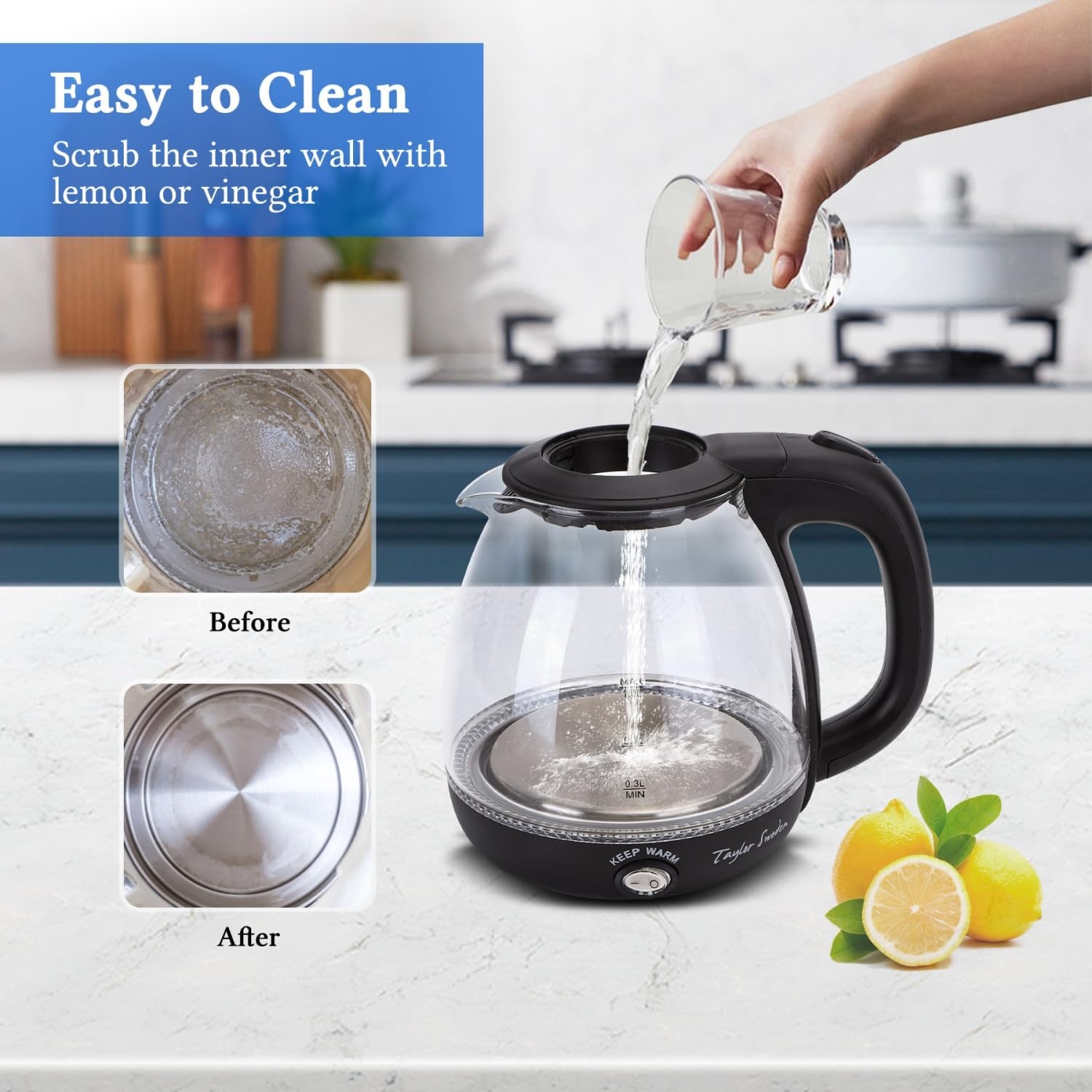 image:imageTaylor Swoden Electric Kettle with Tea Infuser 1L Small Electric Tea Kettle with Keep Warm LED Light Hot Water Boiler amp Heater for Coffee amp Teas Auto ShutOff amp Boil Dry Protection BPA Free BlackBlack