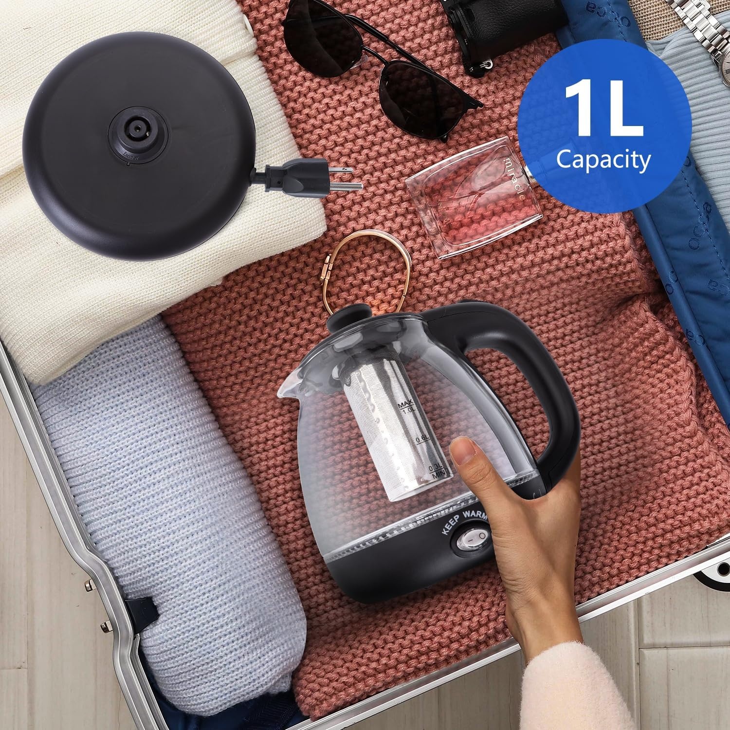 image:imageTaylor Swoden Electric Kettle with Tea Infuser 1L Small Electric Tea Kettle with Keep Warm LED Light Hot Water Boiler amp Heater for Coffee amp Teas Auto ShutOff amp Boil Dry Protection BPA Free BlackBlack