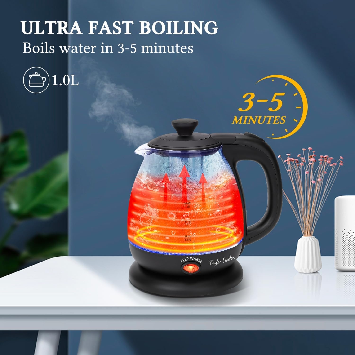 image:imageTaylor Swoden Electric Kettle with Tea Infuser 1L Small Electric Tea Kettle with Keep Warm LED Light Hot Water Boiler amp Heater for Coffee amp Teas Auto ShutOff amp Boil Dry Protection BPA Free BlackBlack