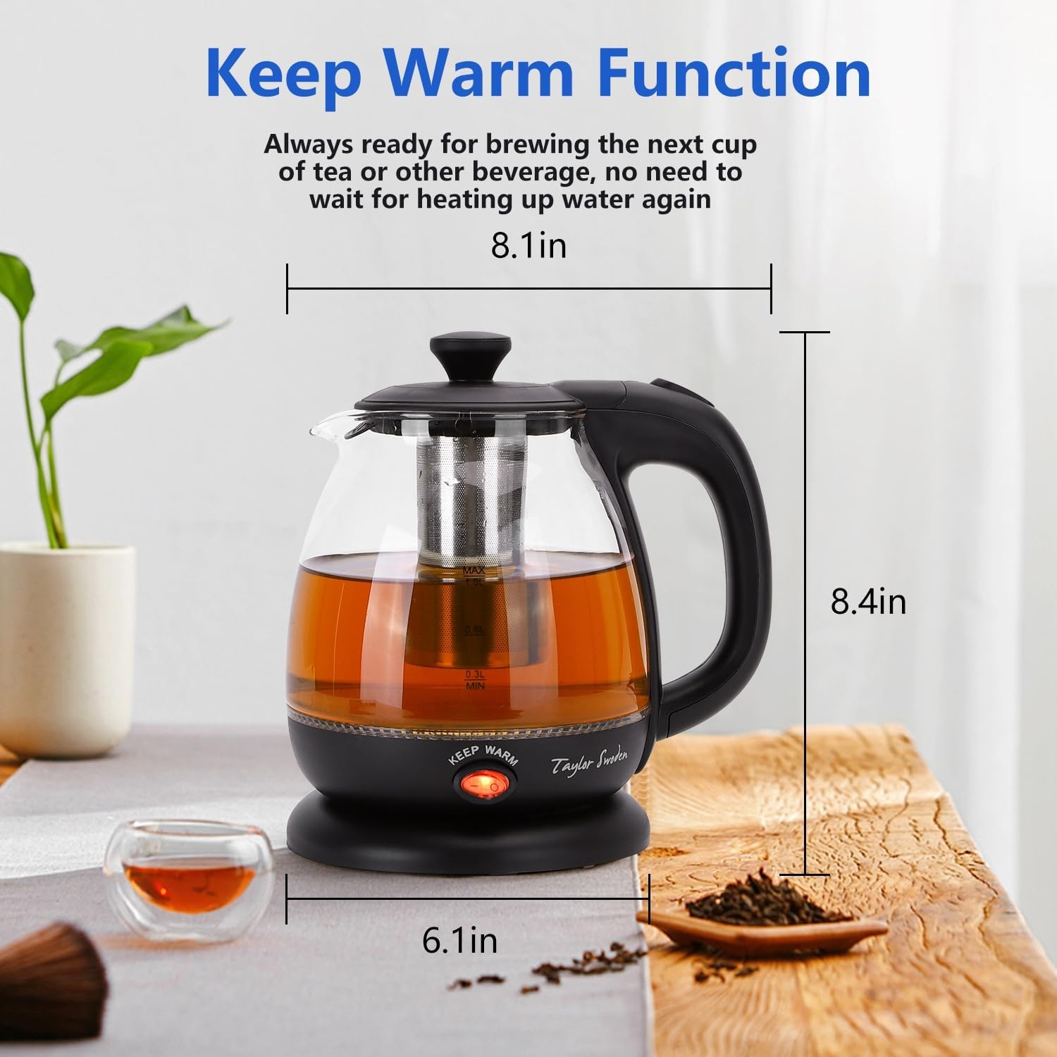 image:imageTaylor Swoden Electric Kettle with Tea Infuser 1L Small Electric Tea Kettle with Keep Warm LED Light Hot Water Boiler amp Heater for Coffee amp Teas Auto ShutOff amp Boil Dry Protection BPA Free BlackBlack