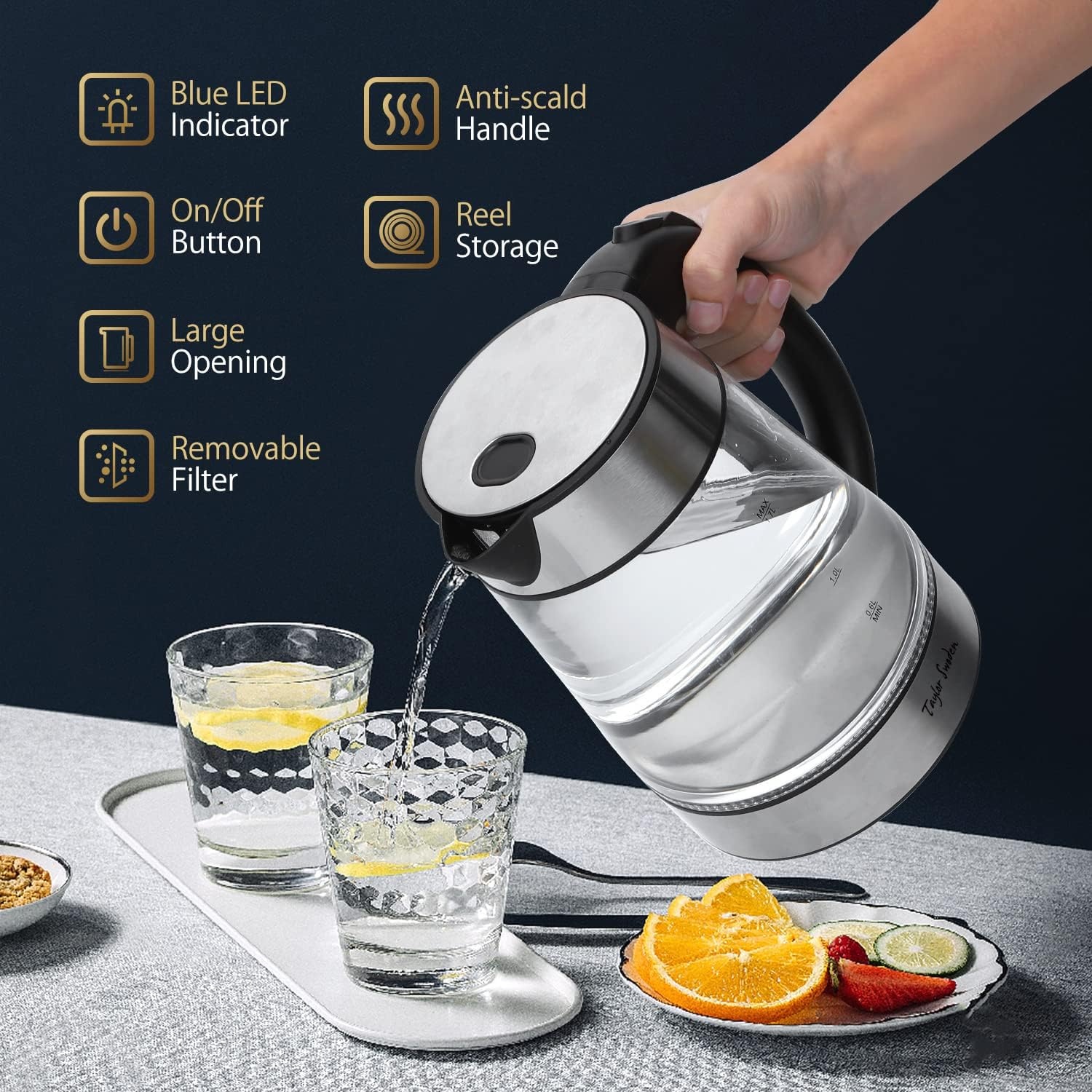 image:imageTaylor Swoden Glass Hot Water Kettle Electric for Tea and Coffee 17 Liter Fast Boiling Electric Kettle Cordless Water Boiler with Auto Shutoff amp Boil Dry Protection18 Quarts