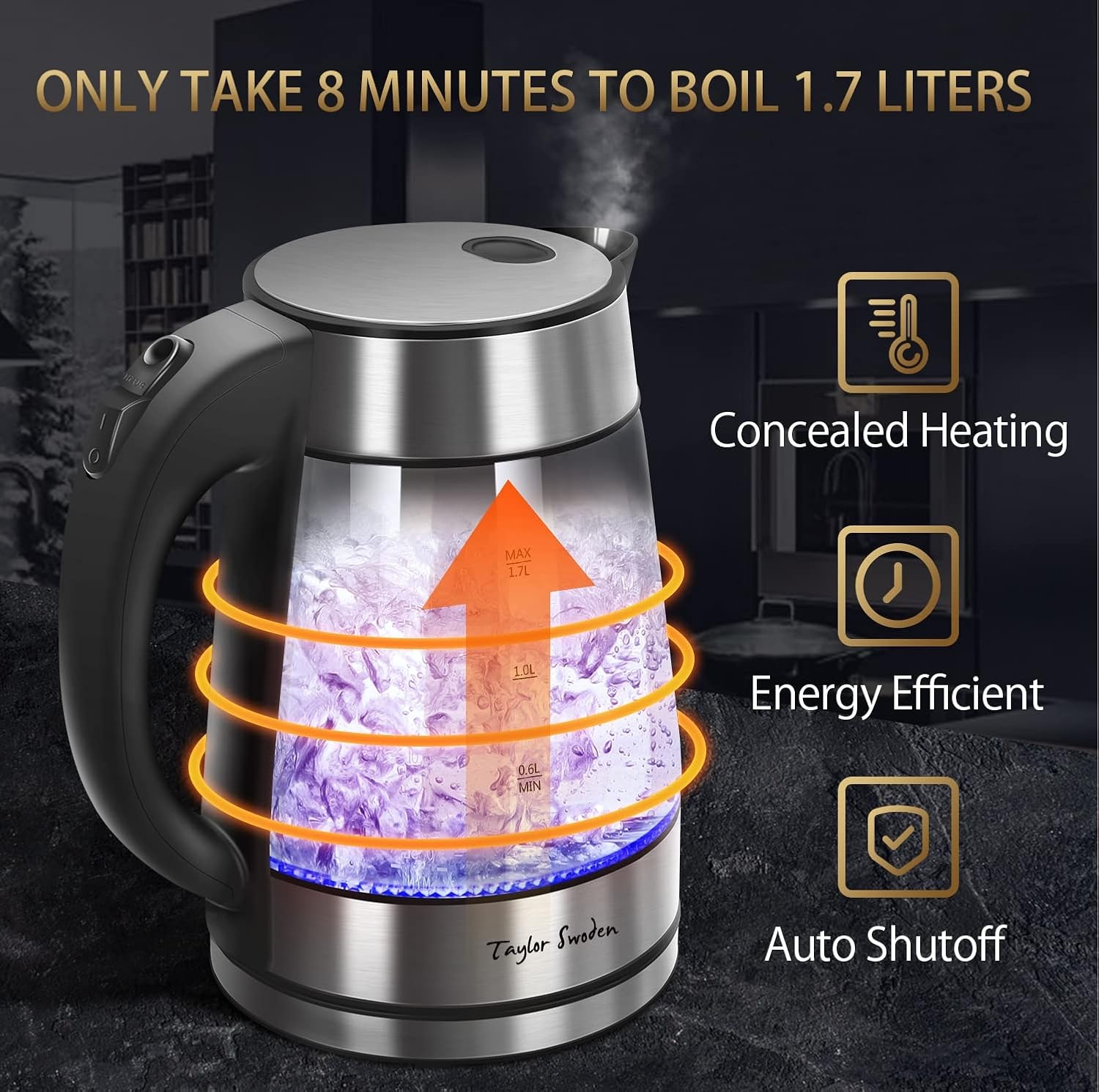 image:imageTaylor Swoden Glass Hot Water Kettle Electric for Tea and Coffee 17 Liter Fast Boiling Electric Kettle Cordless Water Boiler with Auto Shutoff amp Boil Dry Protection18 Quarts