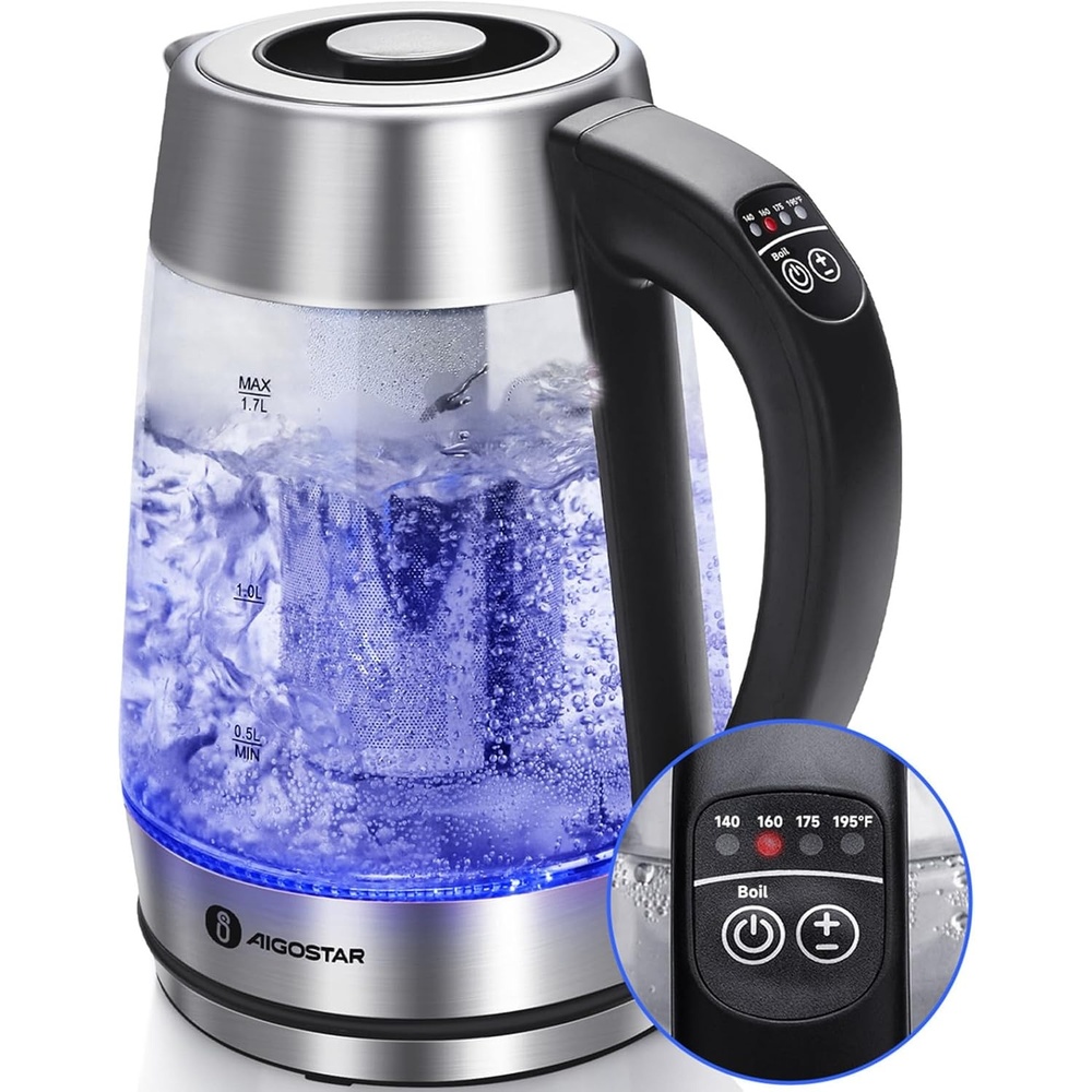image:imageAigostar Electric Kettle Tea Kettle with Temperature Control and Tea Infuser 1500W Hot Water Kettle with Variable Temperature Keep Warm Function LED Indicator Light Change Auto ShutOff 17LBlack