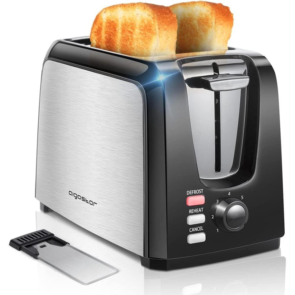 image:imageAigostar Toaster 2 Slice Waffle Maker Wide Slots Best Rated Prime Toasters Waffle Irons Compact Stainless Steel Bread Toaster ReheatDefrostCancel Functions 7Shade Control amp Removable Crumb Tray