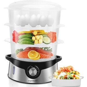 image:imageElectric Food Steamer for Cooking Aigostar Vegetable Steamer with Stainless Steel Base 3 Tier Stackable and Dishwasher Safe Baskets BPAFree 800W wAuto Shutoff and 60Mins Timer 96 QT Silver