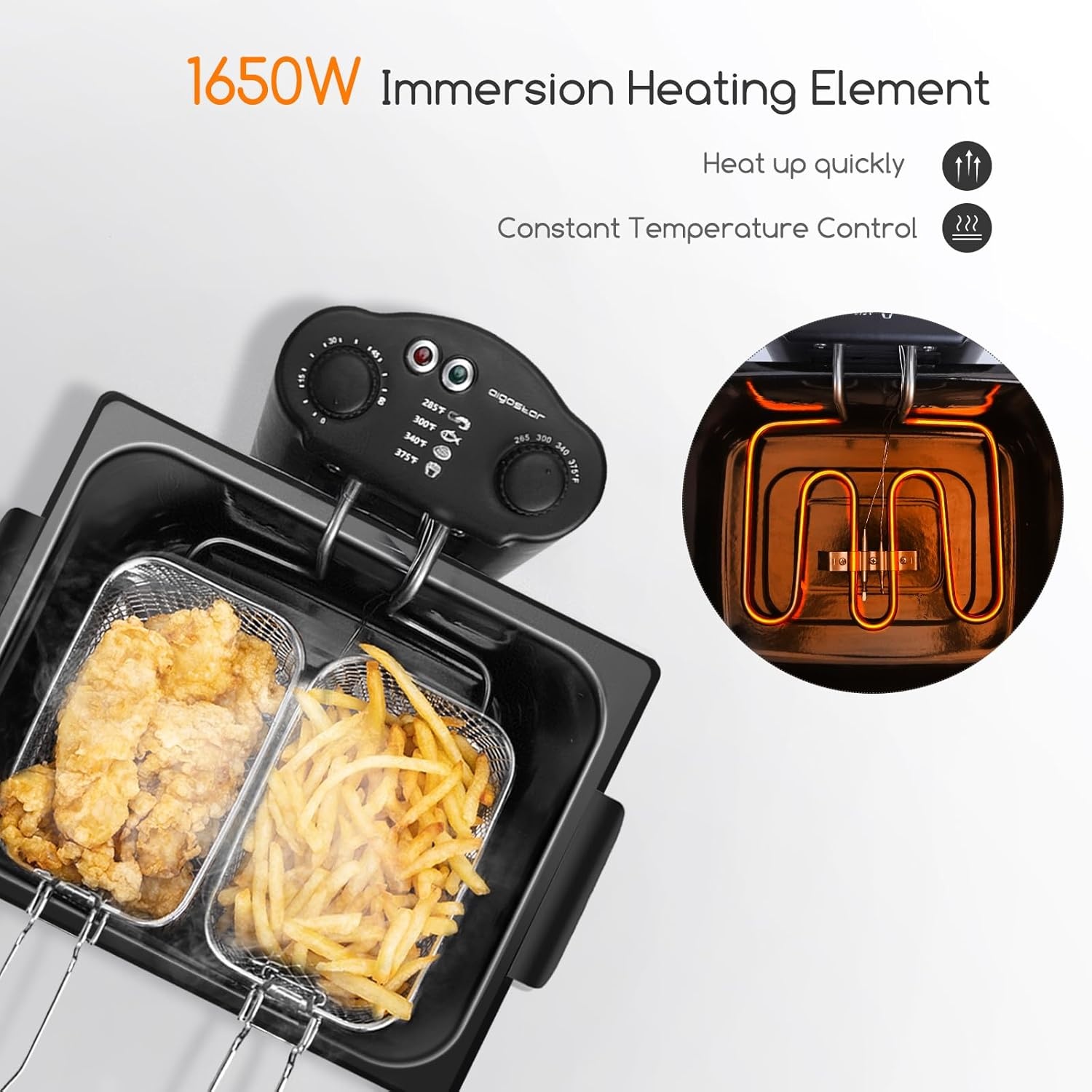 image:imageAigostar Deep Fryer with 3 Baskets and Lid Electric Deep Fat Fryers with Timer and Temperature 42Qt Oil Large Capacity1650W