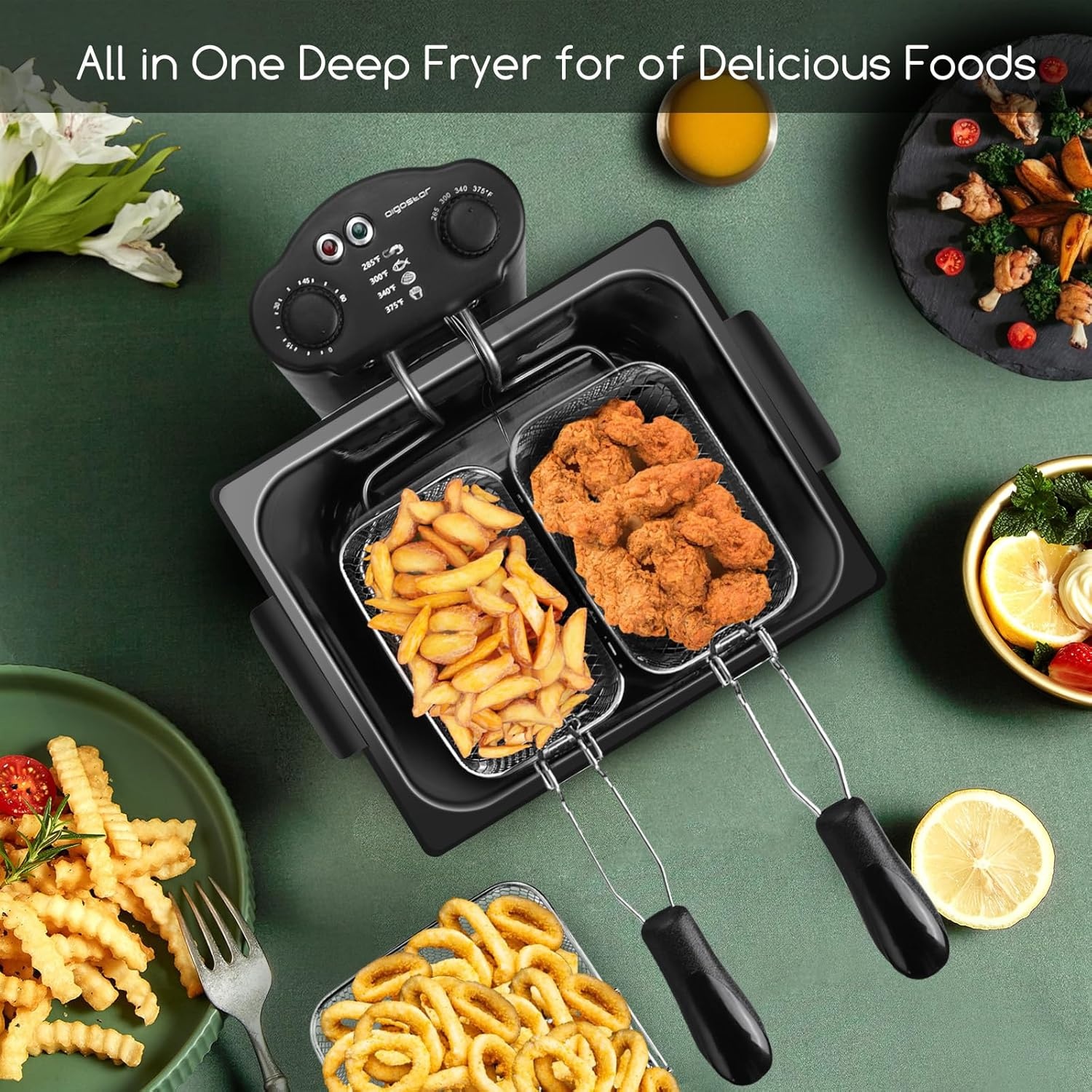 image:imageAigostar Deep Fryer with 3 Baskets and Lid Electric Deep Fat Fryers with Timer and Temperature 42Qt Oil Large Capacity1650W