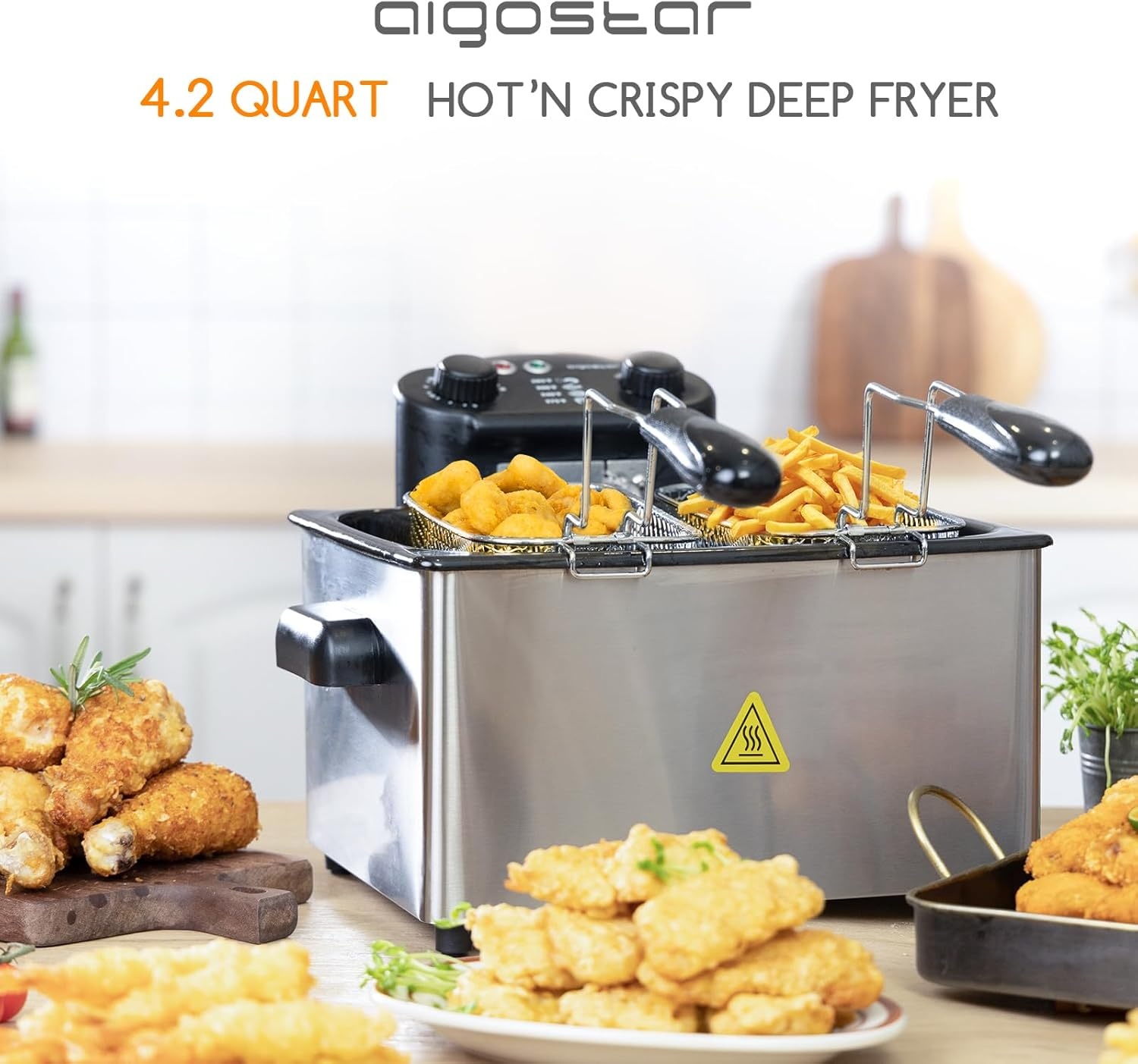 image:imageAigostar Deep Fryer with 3 Baskets and Lid Electric Deep Fat Fryers with Timer and Temperature 42Qt Oil Large Capacity1650W