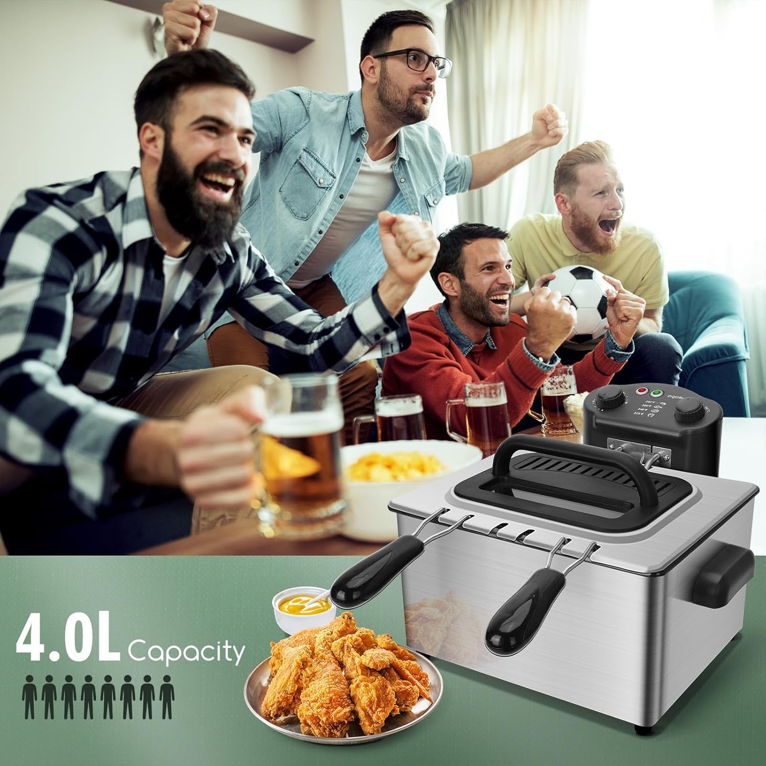 image:imageAigostar Deep Fryer with 3 Baskets and Lid Electric Deep Fat Fryers with Timer and Temperature 42Qt Oil Large Capacity1650W