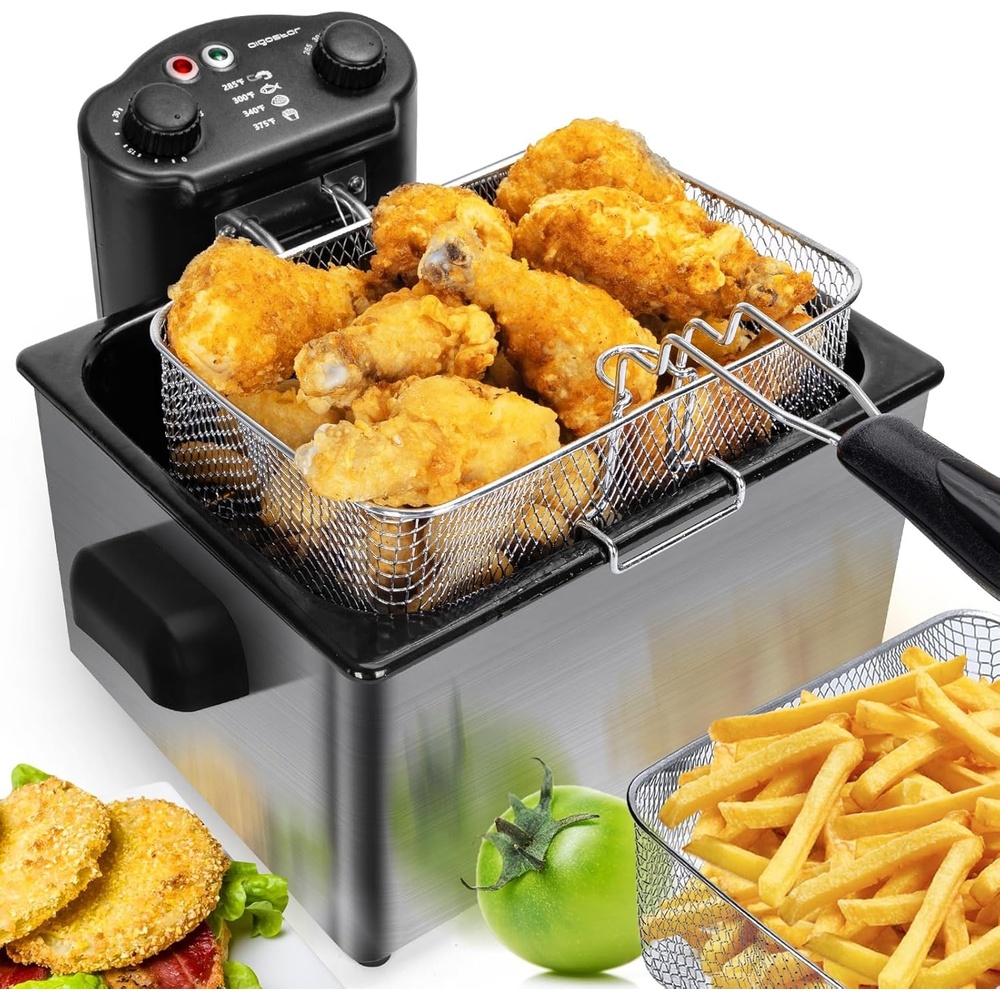 image:imageAigostar Deep Fryer with 3 Baskets and Lid Electric Deep Fat Fryers with Timer and Temperature 42Qt Oil Large Capacity1650W