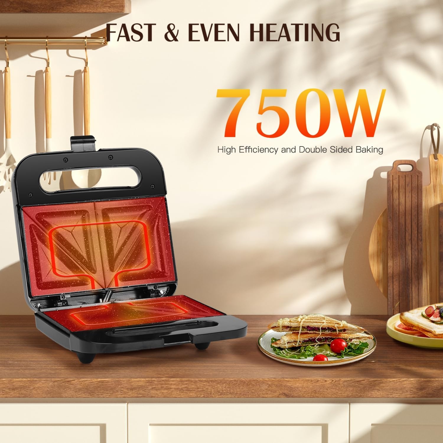 image:imageAigostar Sandwich Maker with Super Nonstick Ceramic Plates Panini Press Sandwich Toaster Breakfast Electric Grilled Cheese Maker Machine Tuna Melt Omelets Snacks Tostadora de Pan Stainless Steel